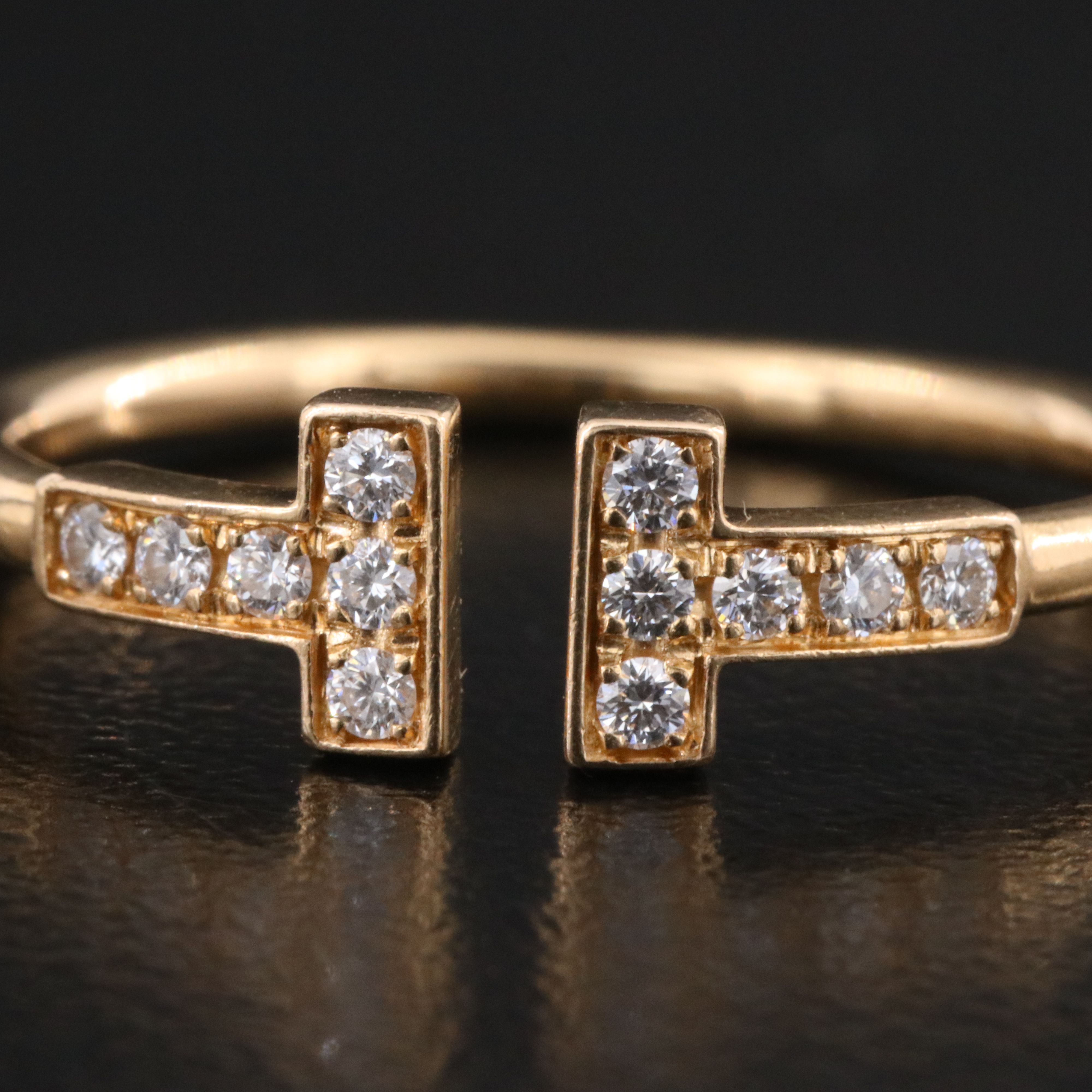 Tiffany & Co. "T" 18K Rose Gold Diamond Wire Ring