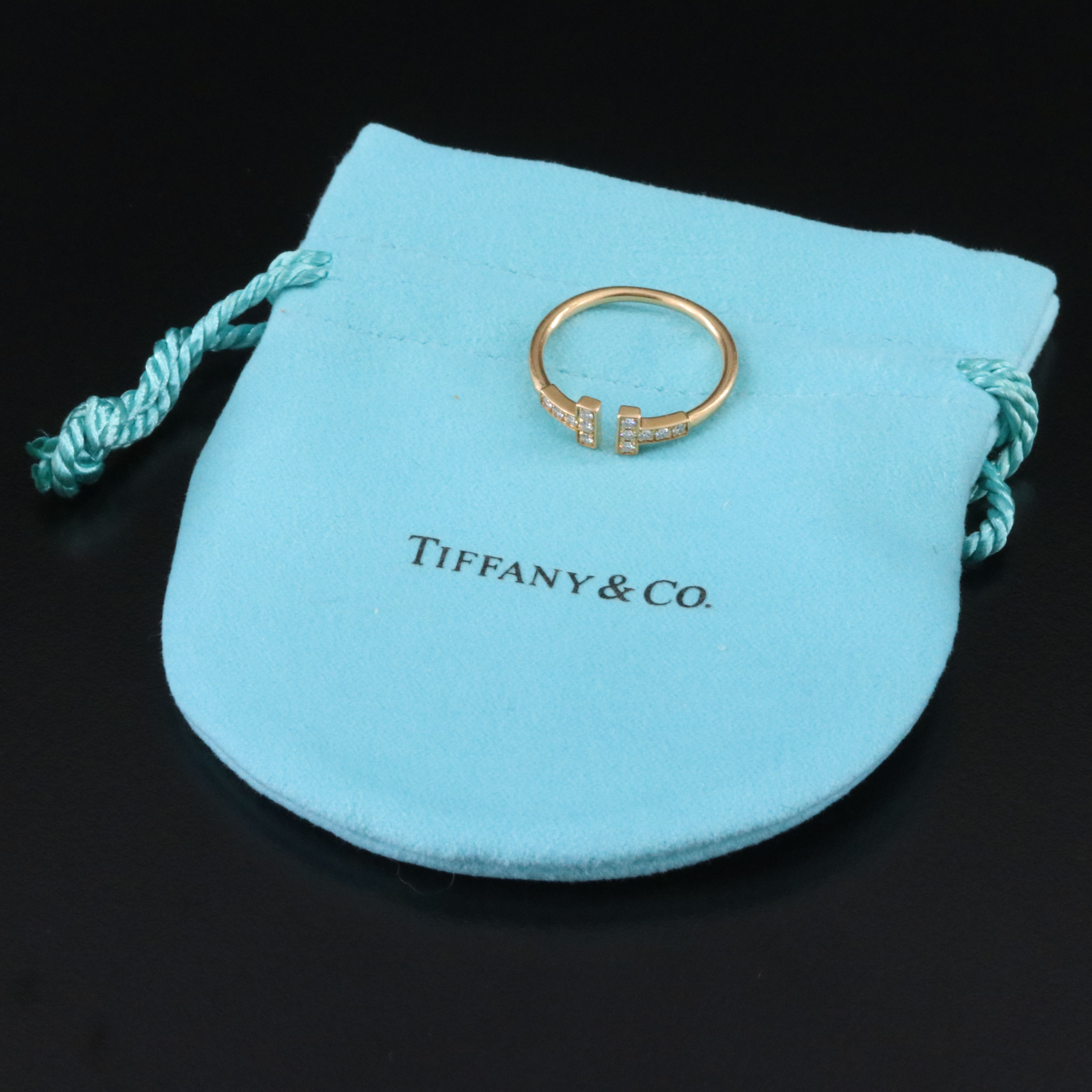 Tiffany & Co. "T" 18K Rose Gold Diamond Wire Ring