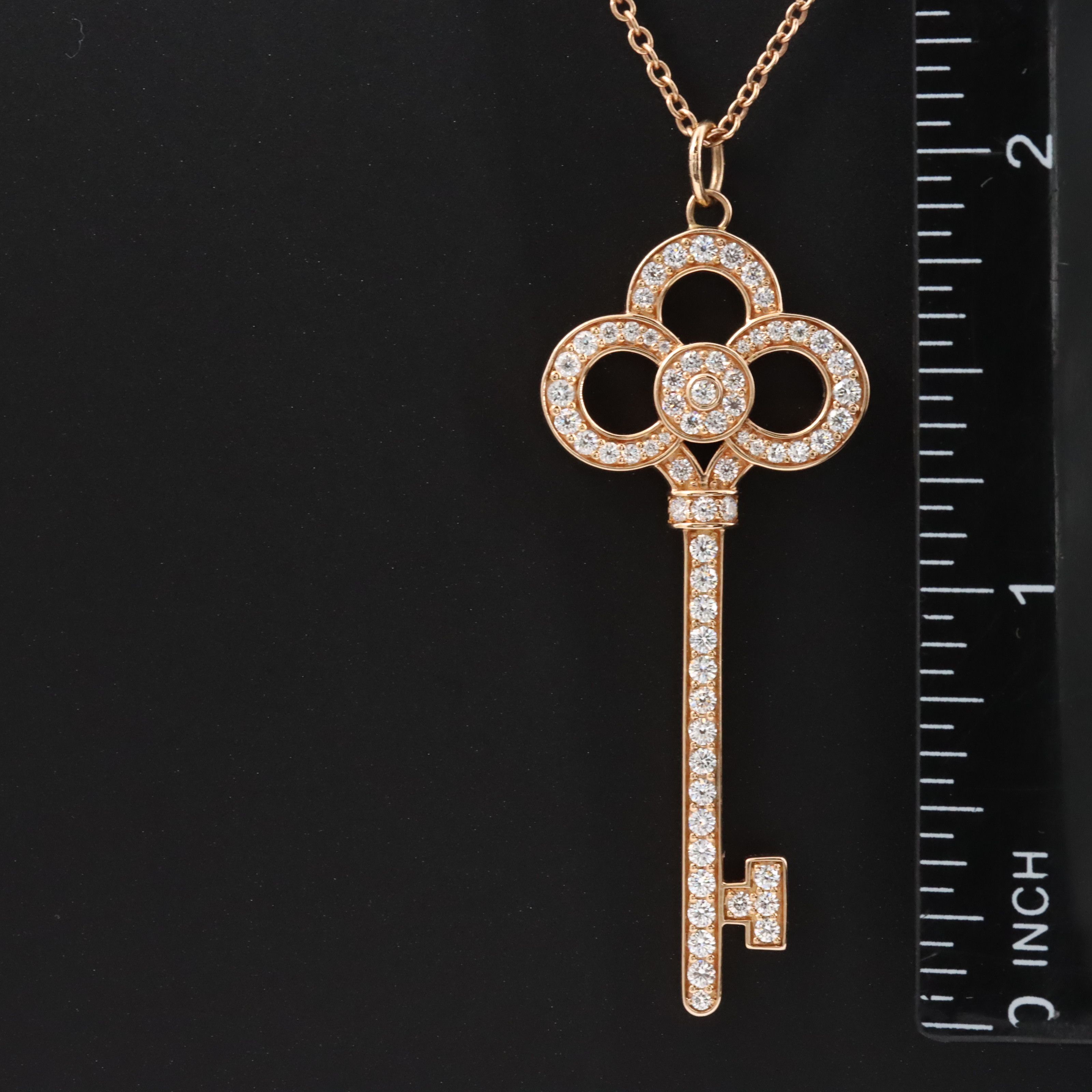 Tiffany & Co. Keys 18K Rose Gold 0.64 CTW Diamond Crown Key  Pendant Necklace