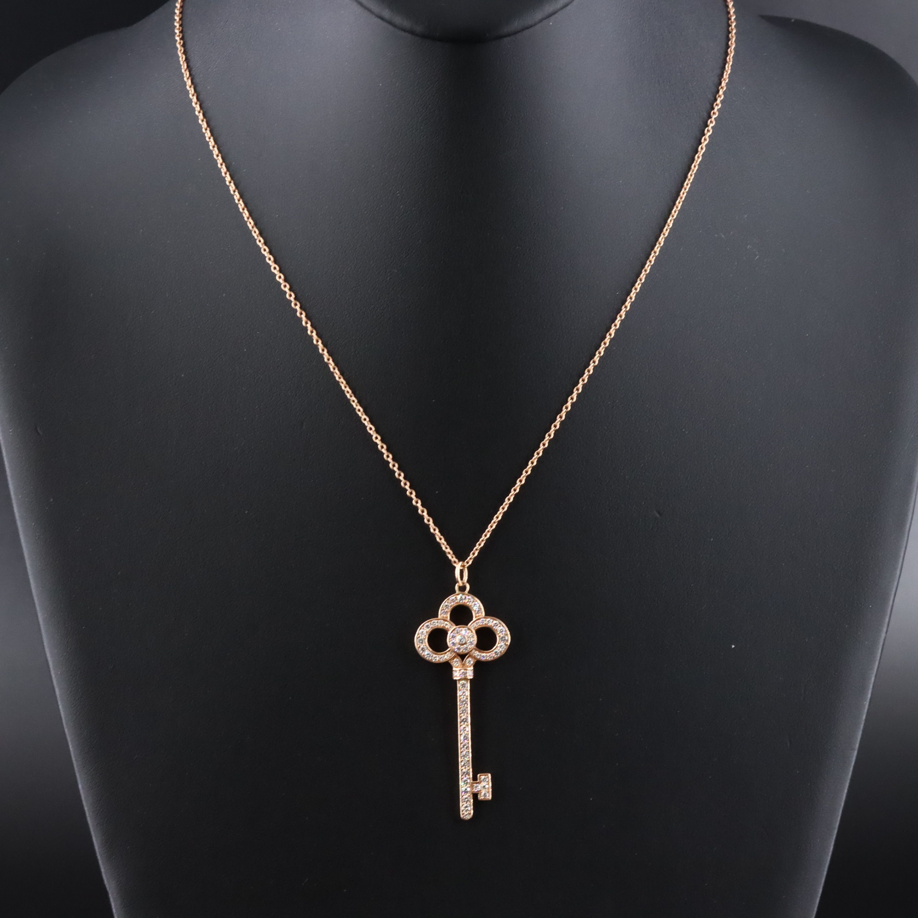 Tiffany & Co. Keys 18K Rose Gold 0.64 CTW Diamond Crown Key  Pendant Necklace