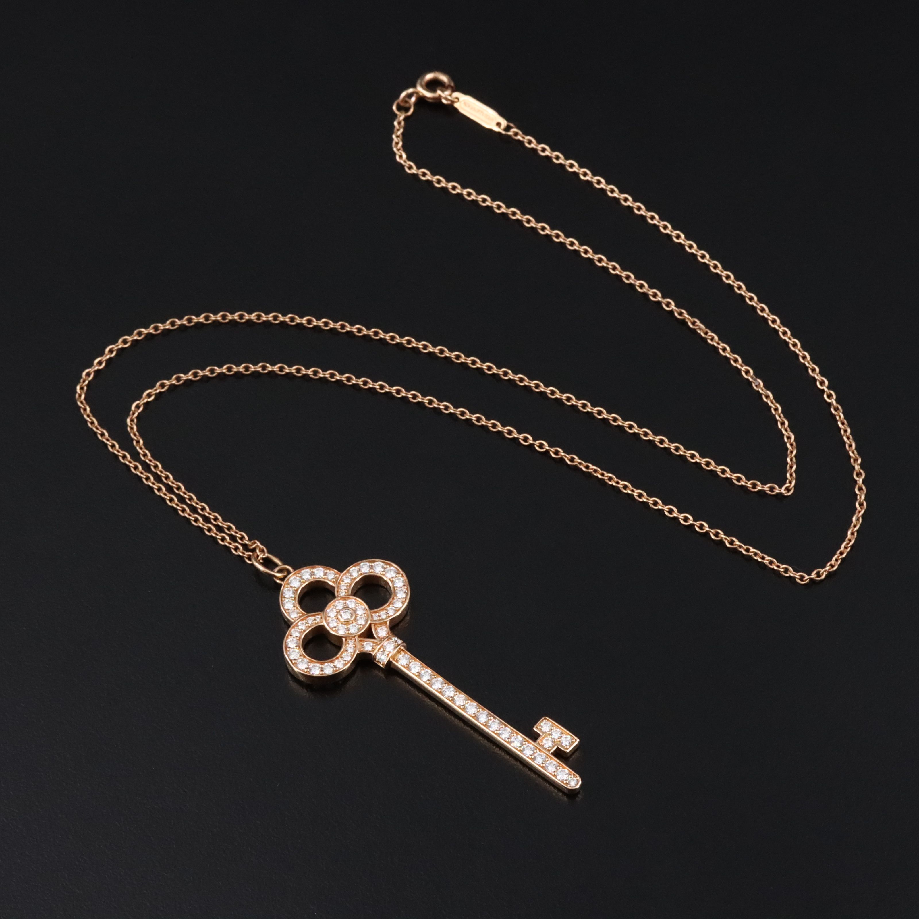 Tiffany & Co. Keys 18K Rose Gold 0.64 CTW Diamond Crown Key  Pendant Necklace