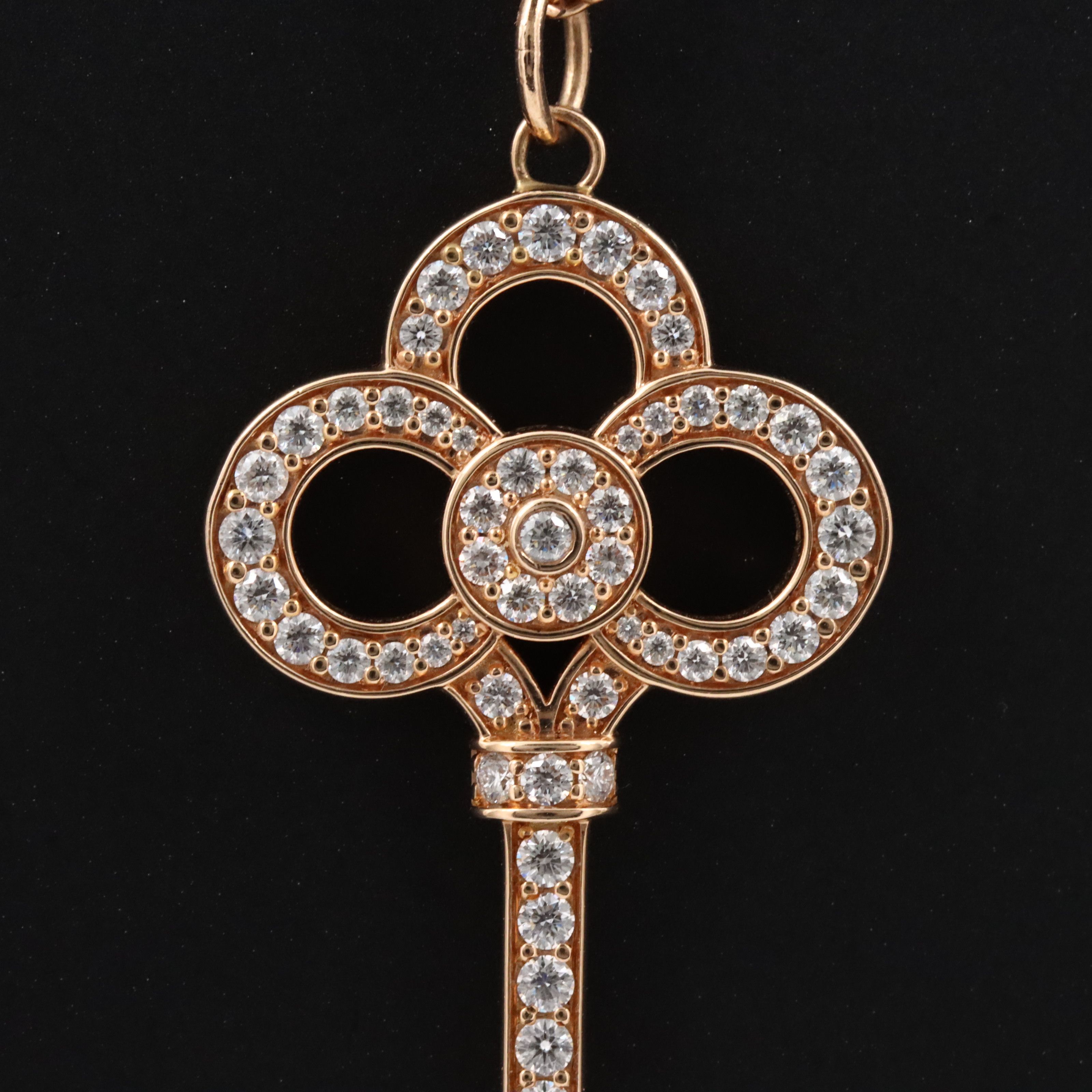 Tiffany & Co. Keys 18K Rose Gold 0.64 CTW Diamond Crown Key  Pendant Necklace