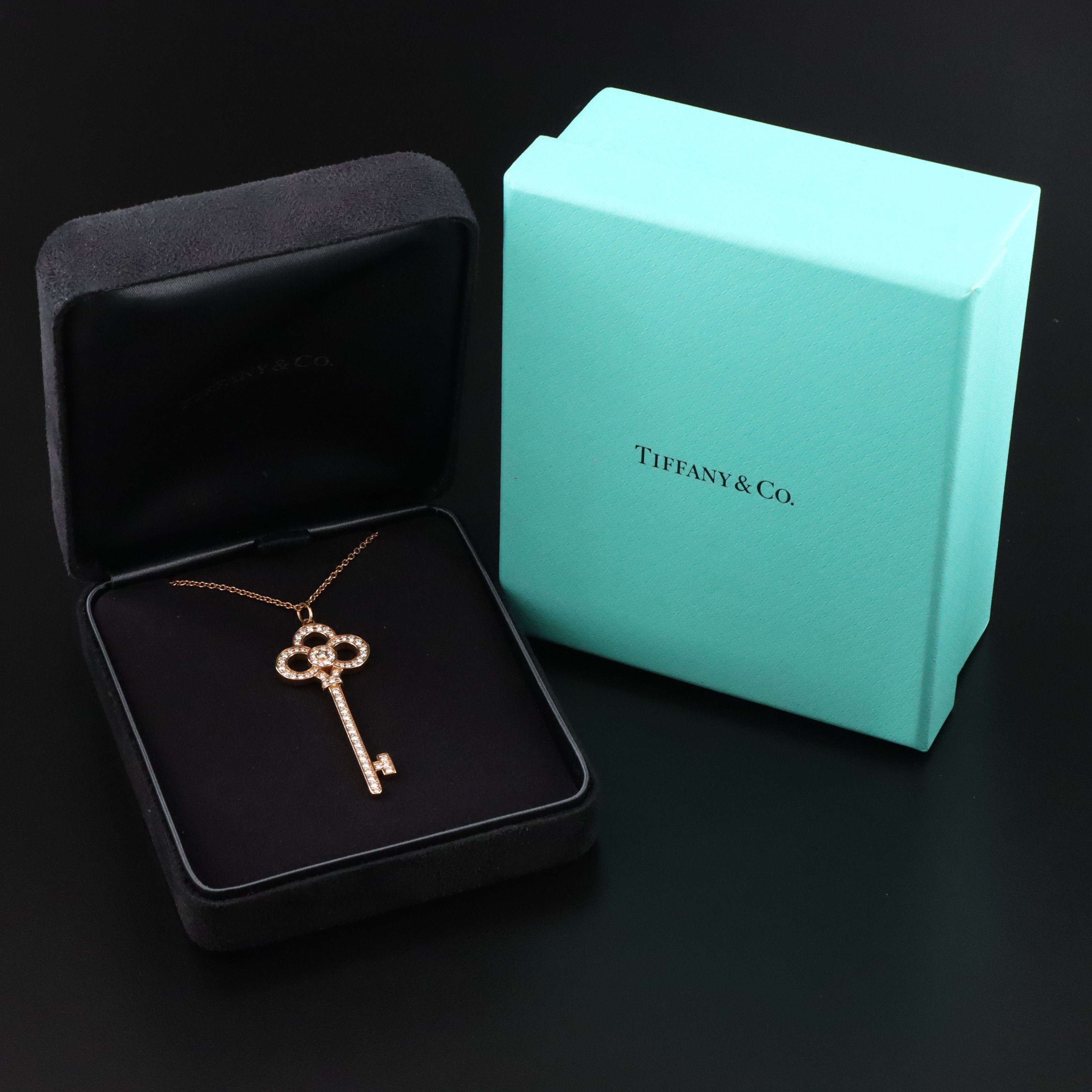 Tiffany & Co. Keys 18K Rose Gold 0.64 CTW Diamond Crown Key  Pendant Necklace