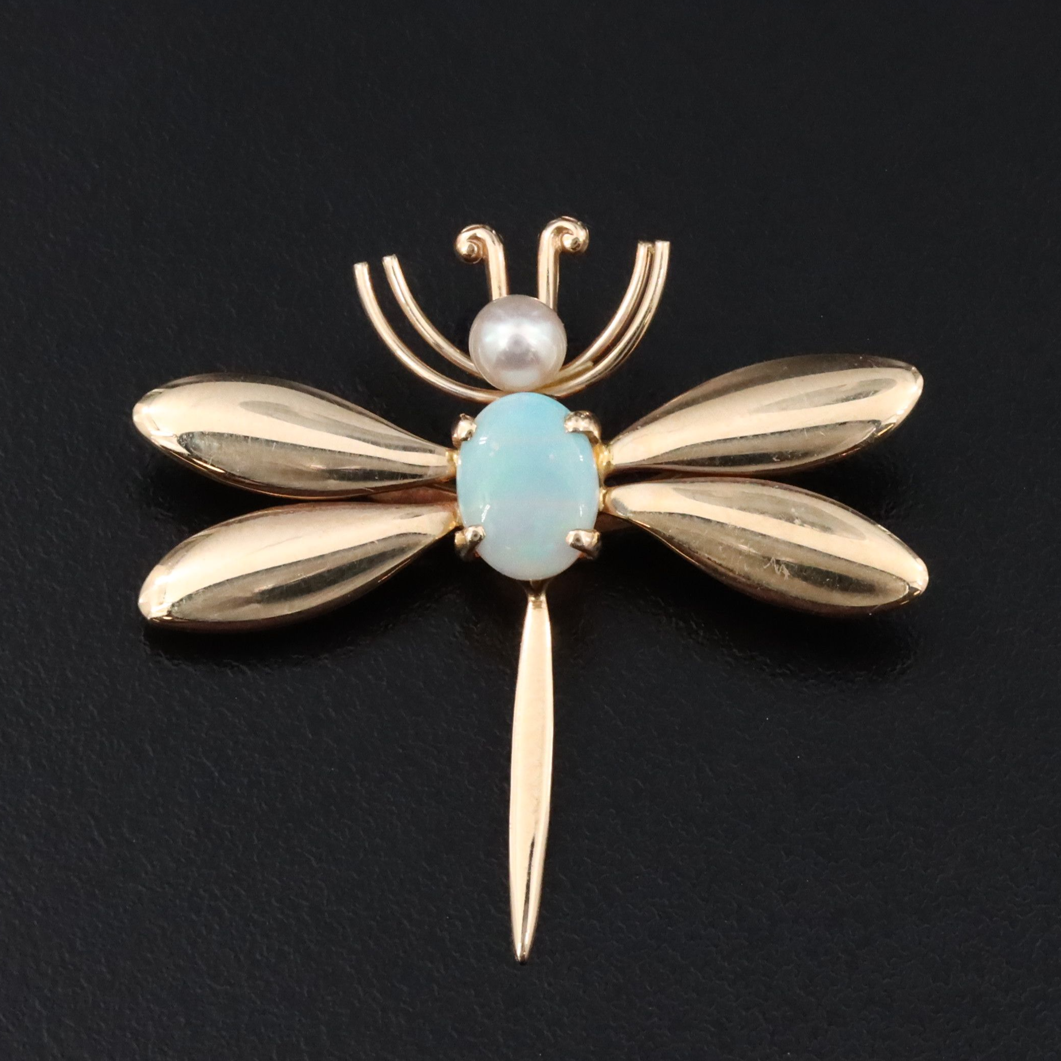 14K Opal and Pearl Dragonfly Brooch