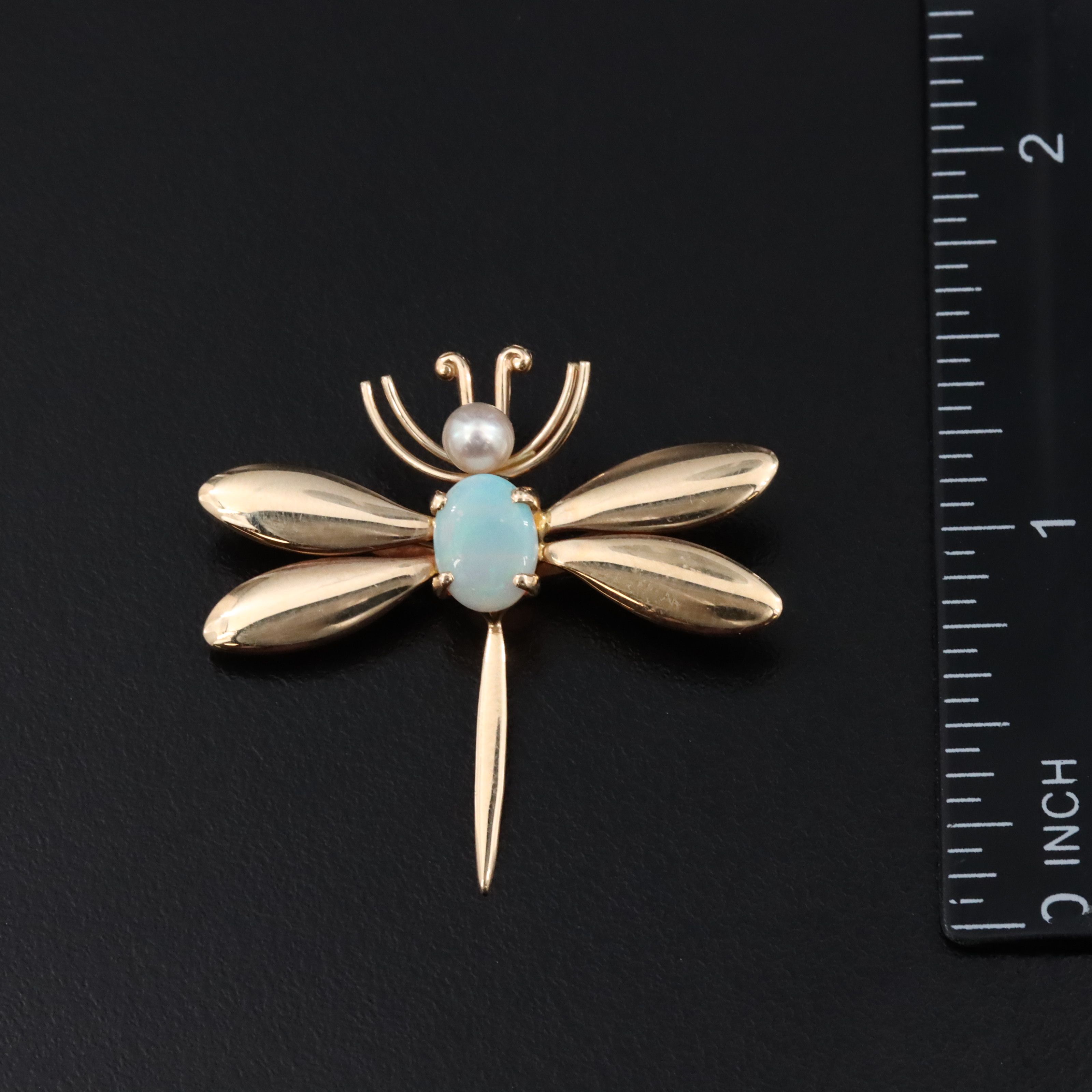 14K Opal and Pearl Dragonfly Brooch