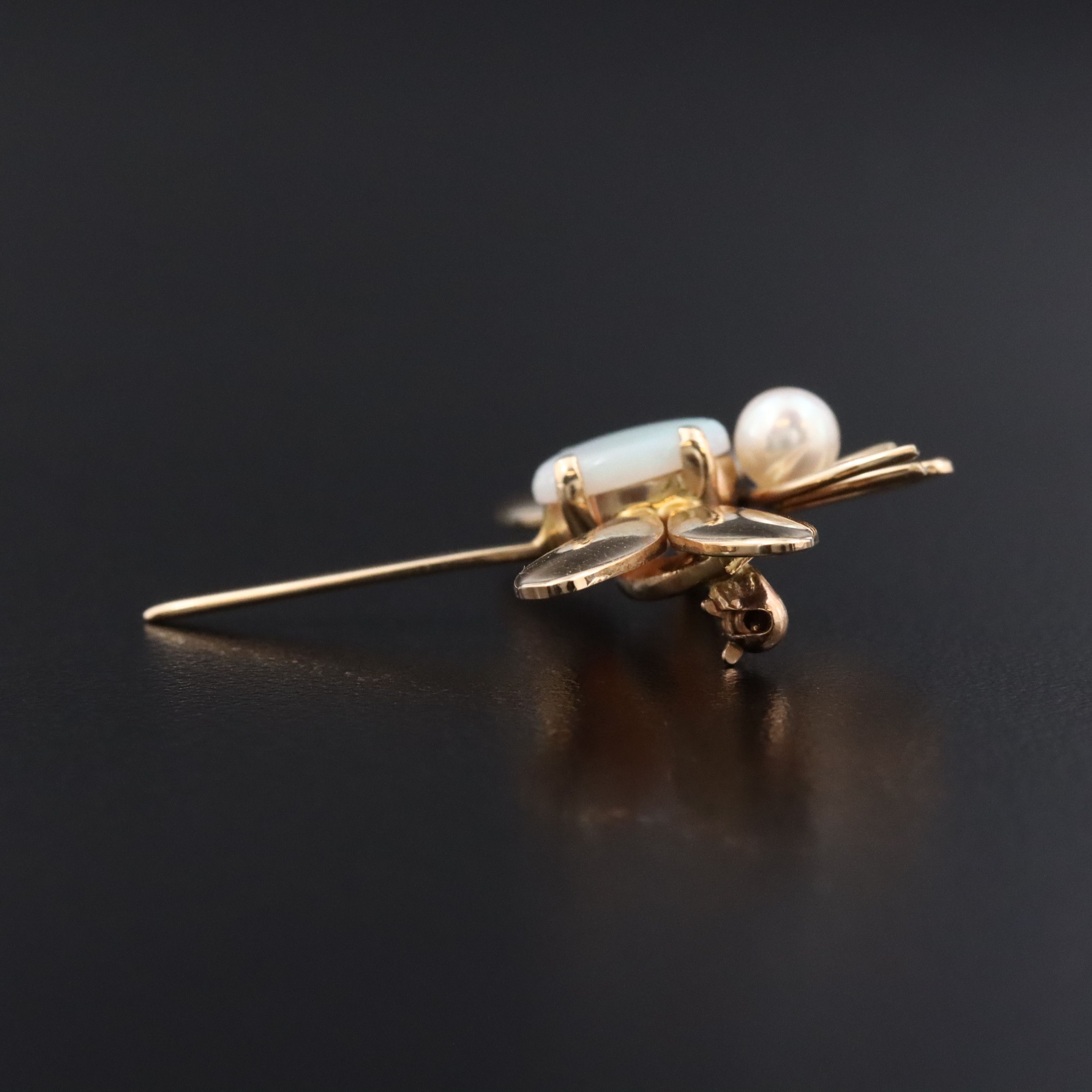 14K Opal and Pearl Dragonfly Brooch
