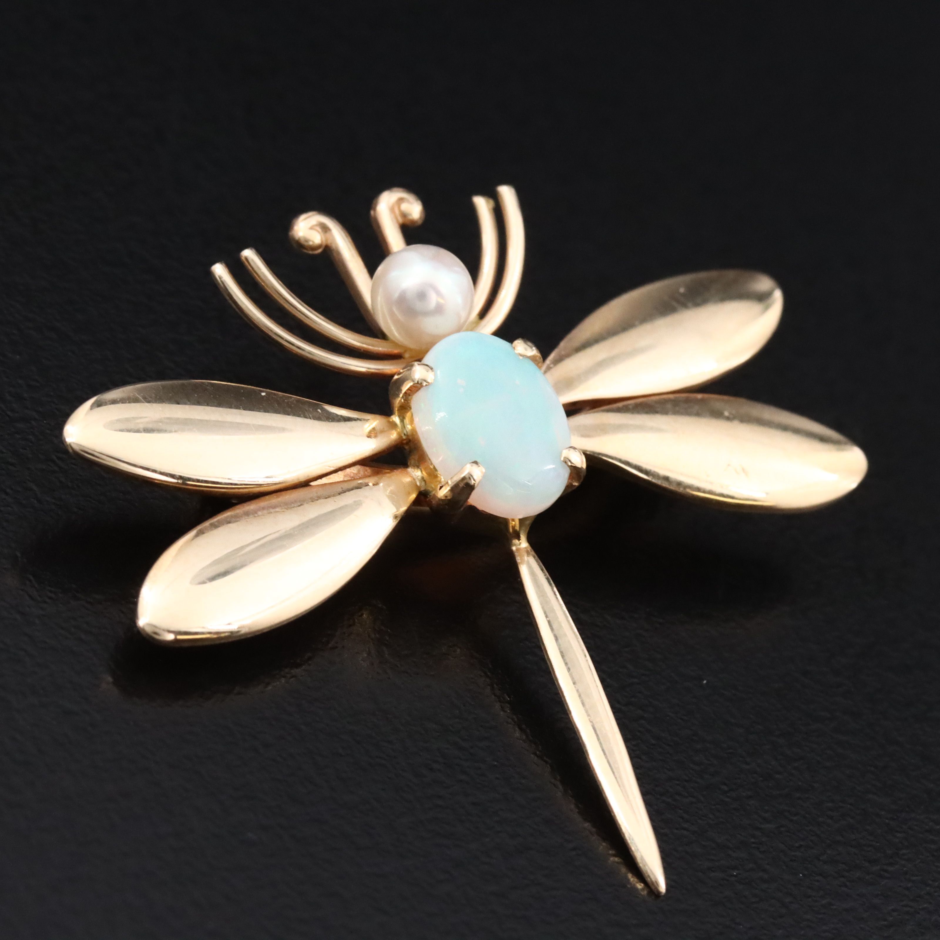 14K Opal and Pearl Dragonfly Brooch