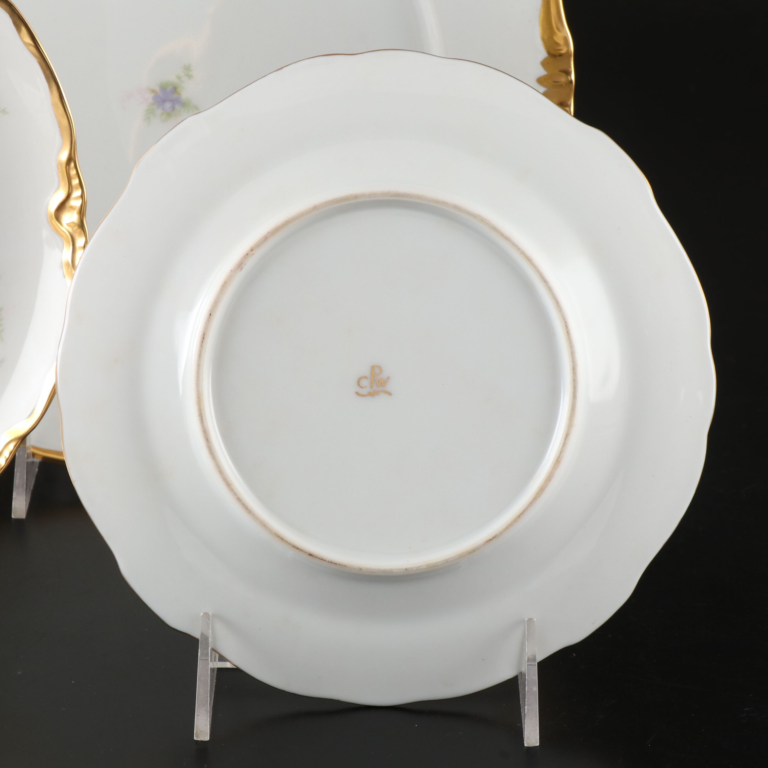 Victorian Style Hand-Painted Floral Gilt Porcelain Six-Piece Place Setting