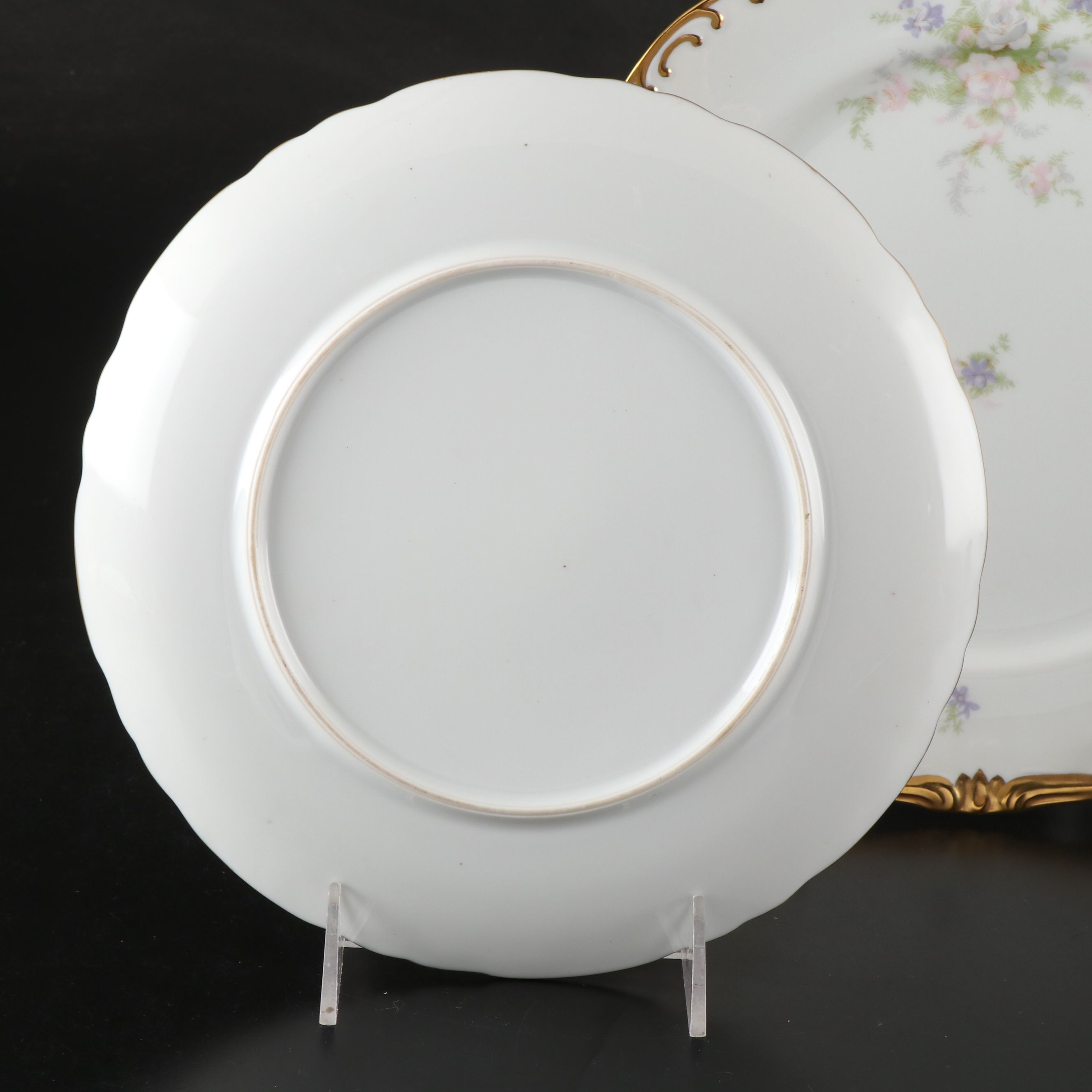 Victorian Style Hand-Painted Floral Gilt Porcelain Six-Piece Place Setting