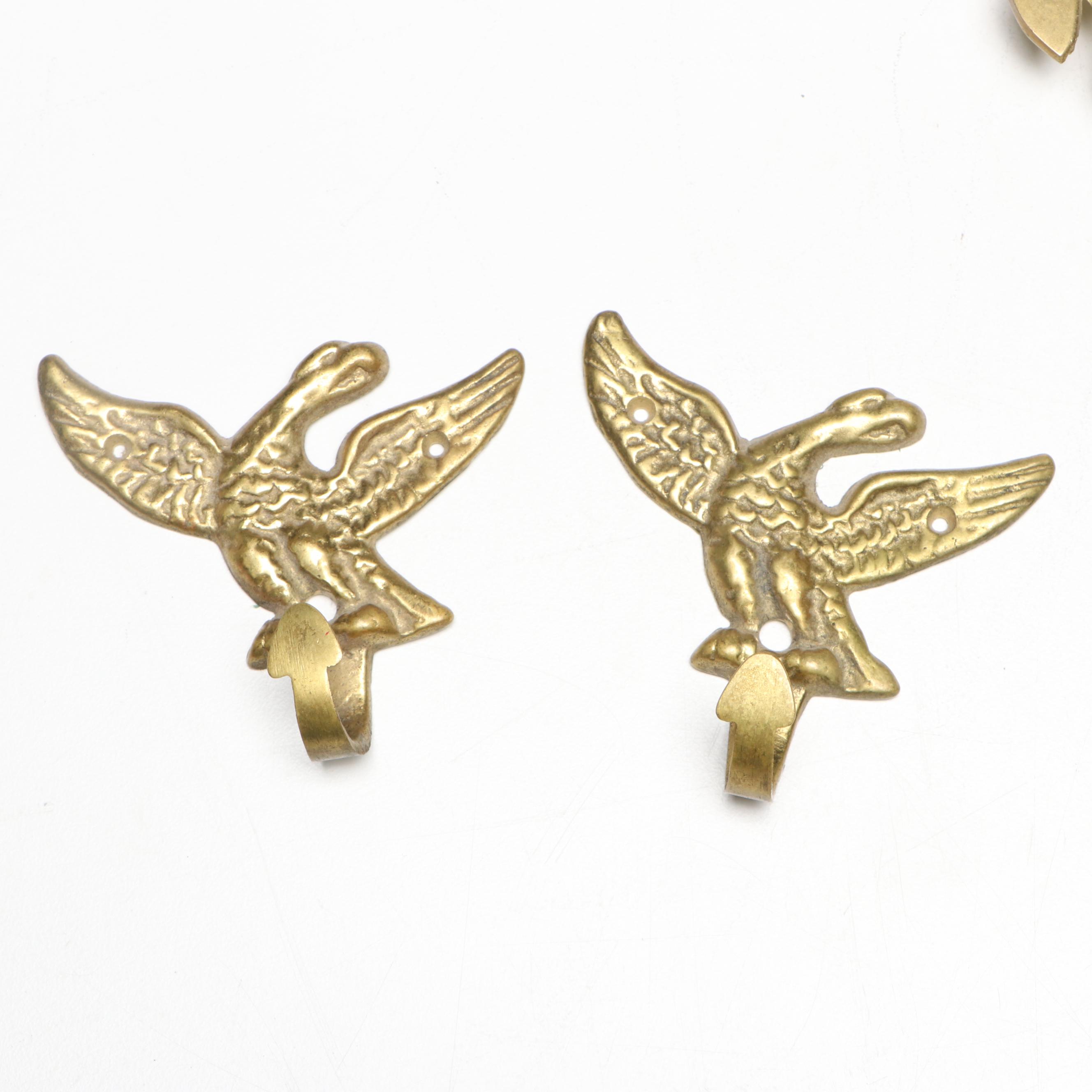 Solid Brass Trivet with Vintage Eagle-Shaped Hooks, Mid to Late 20th C.