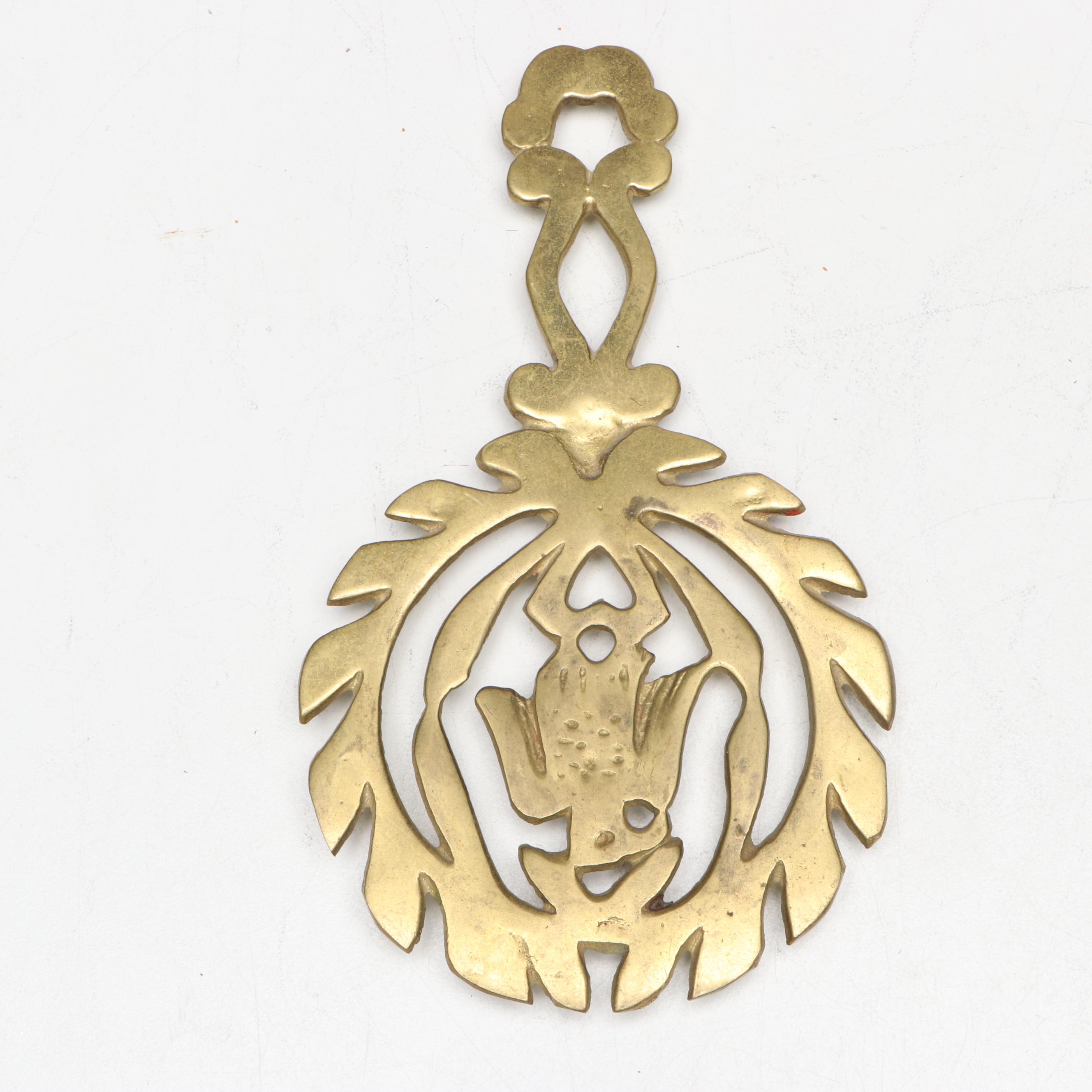 Solid Brass Trivet with Vintage Eagle-Shaped Hooks, Mid to Late 20th C.