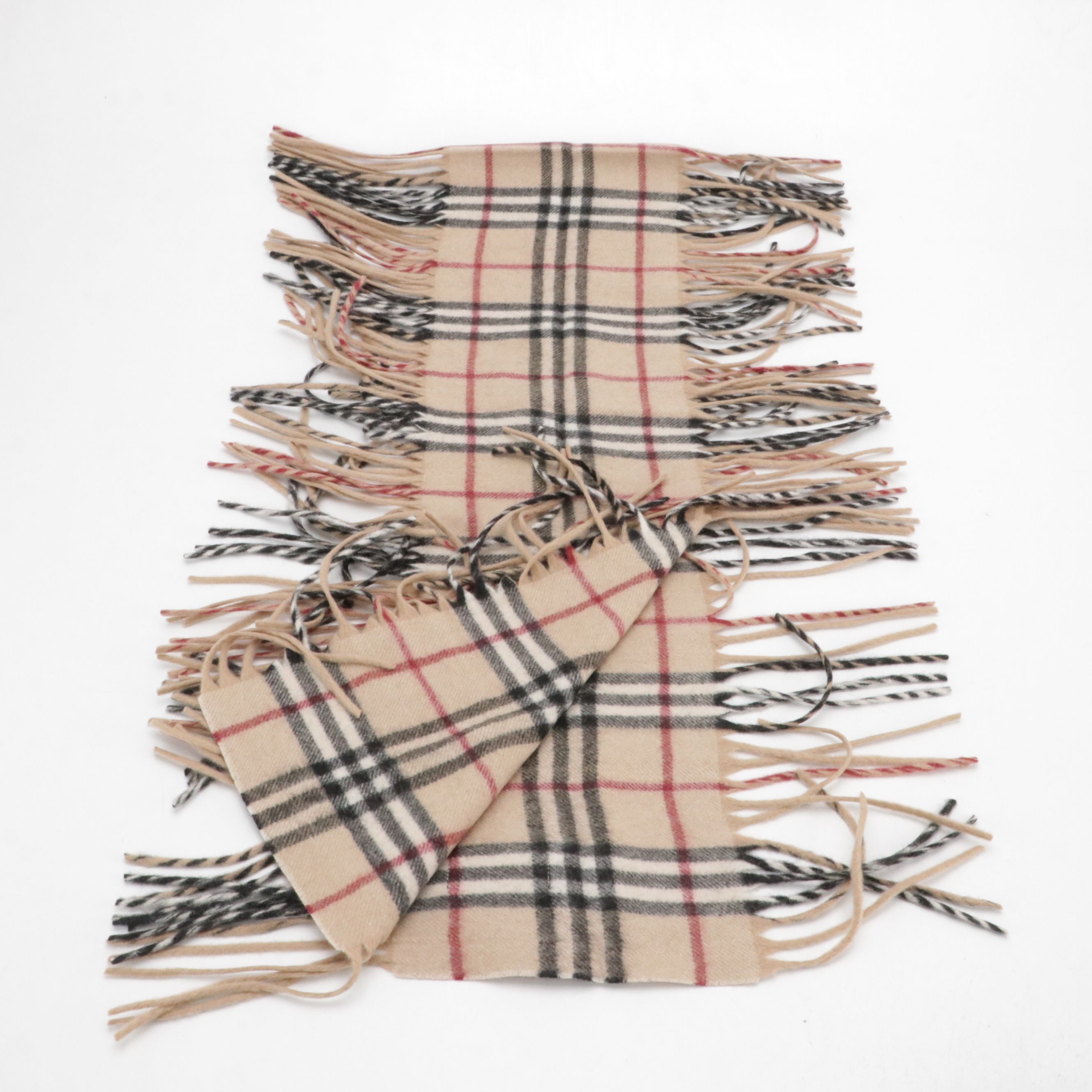 Burberry London Double-Fringe Happy Scarf in House Check Cashmere, With Tags