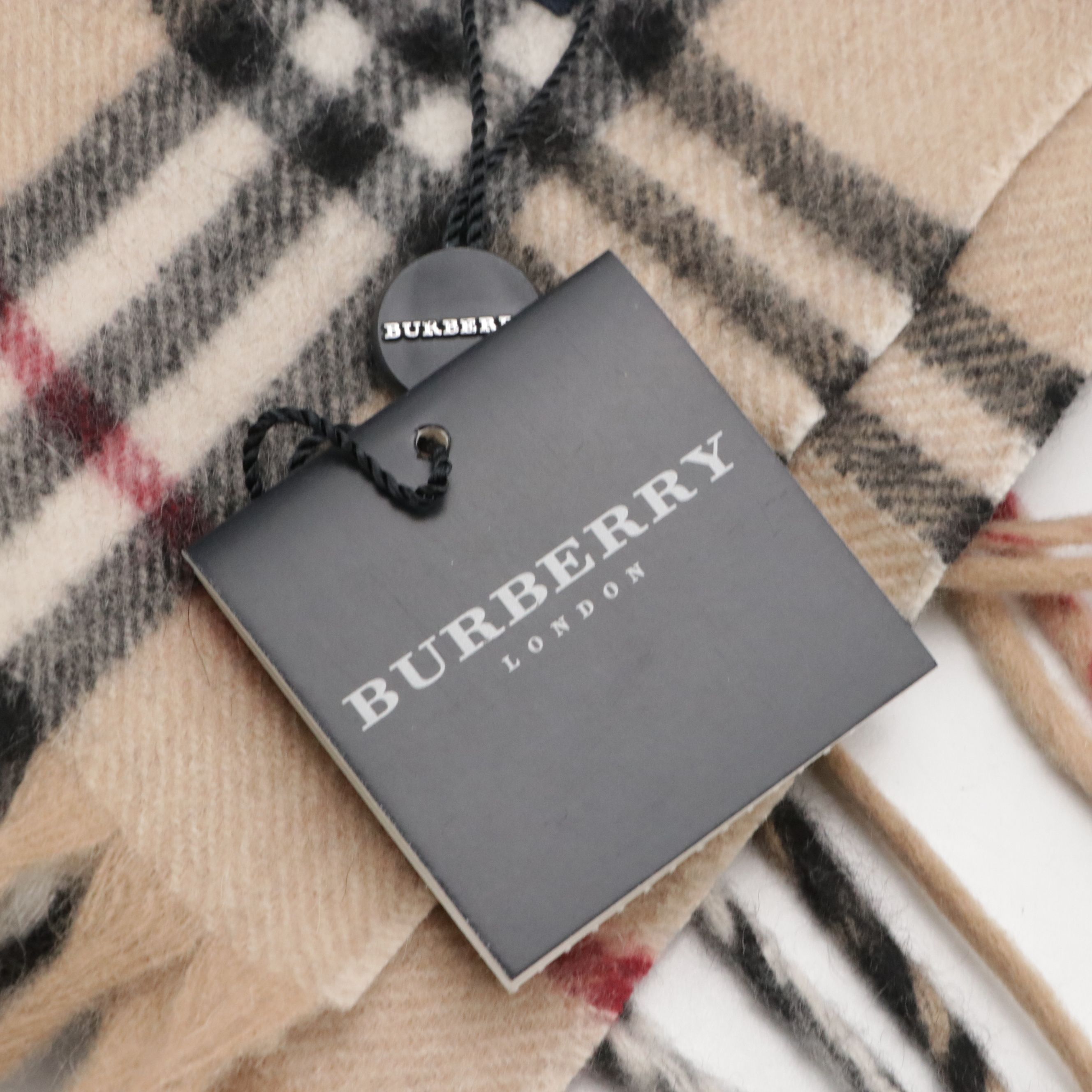 Burberry London Double-Fringe Happy Scarf in House Check Cashmere, With Tags