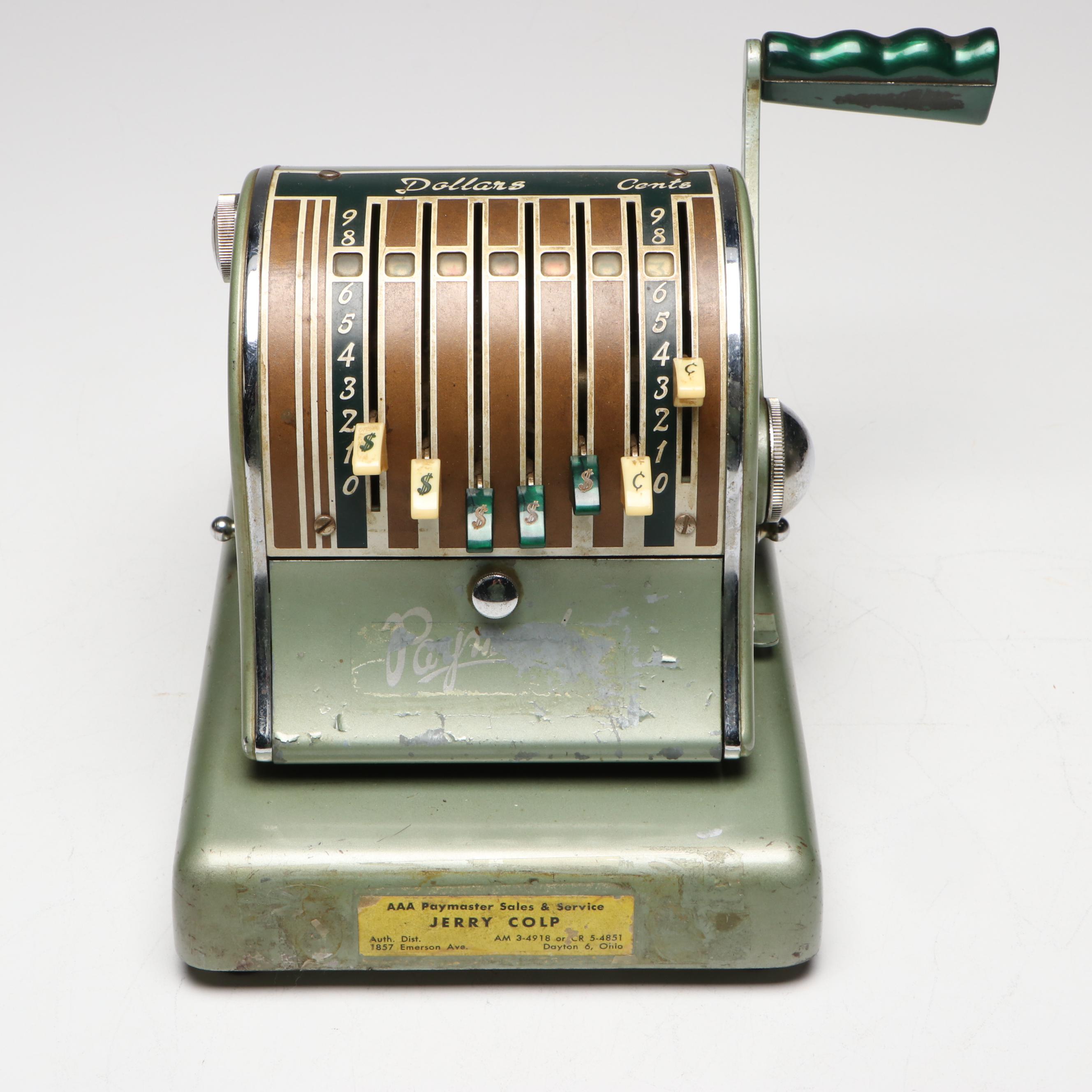 Paymaster Series 600 Metal Check Machine, Mid-20th Century