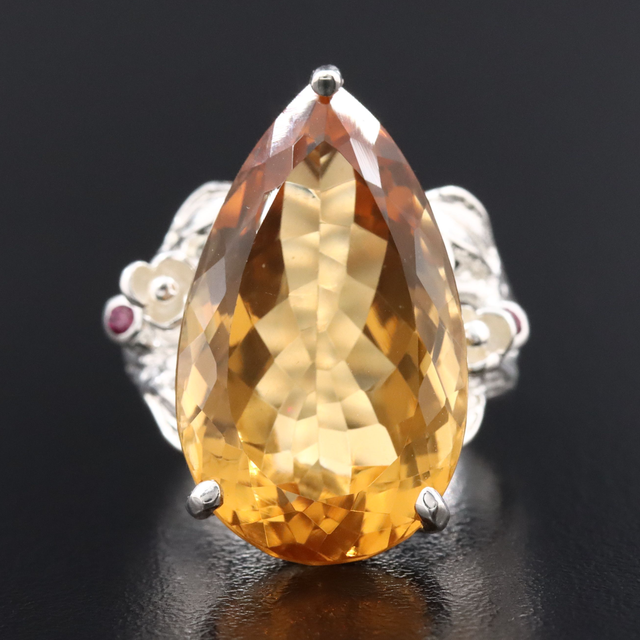 Sterling Citrine and Garnet Ring