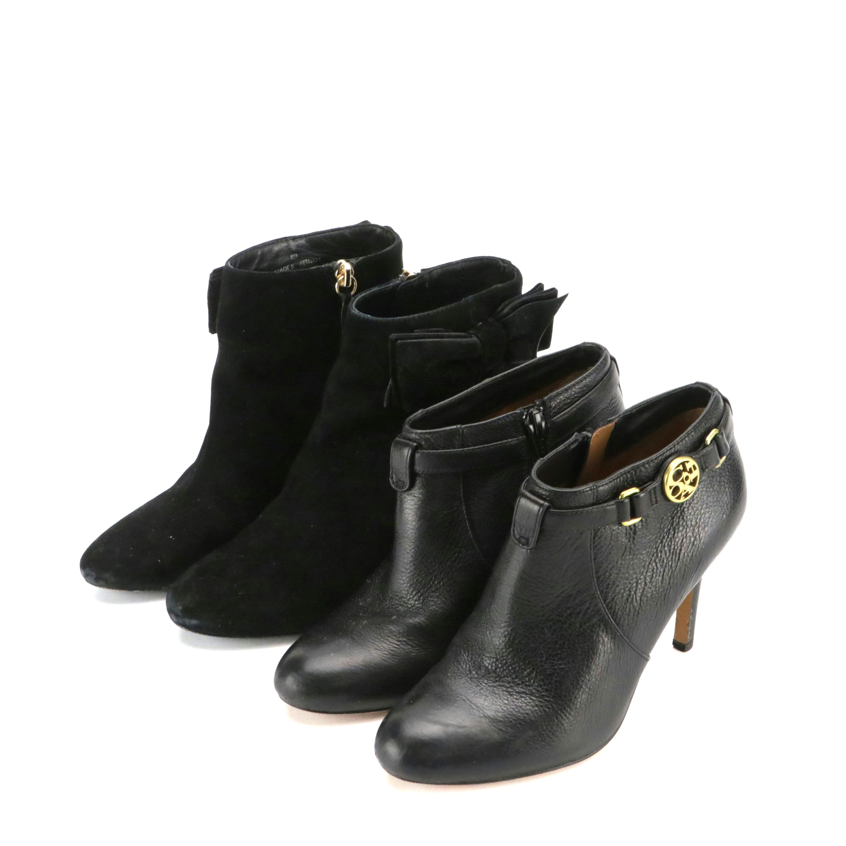 Coach Salene Black Leather Ankle Booties and Kate Spade Holly Suede Bow Boots