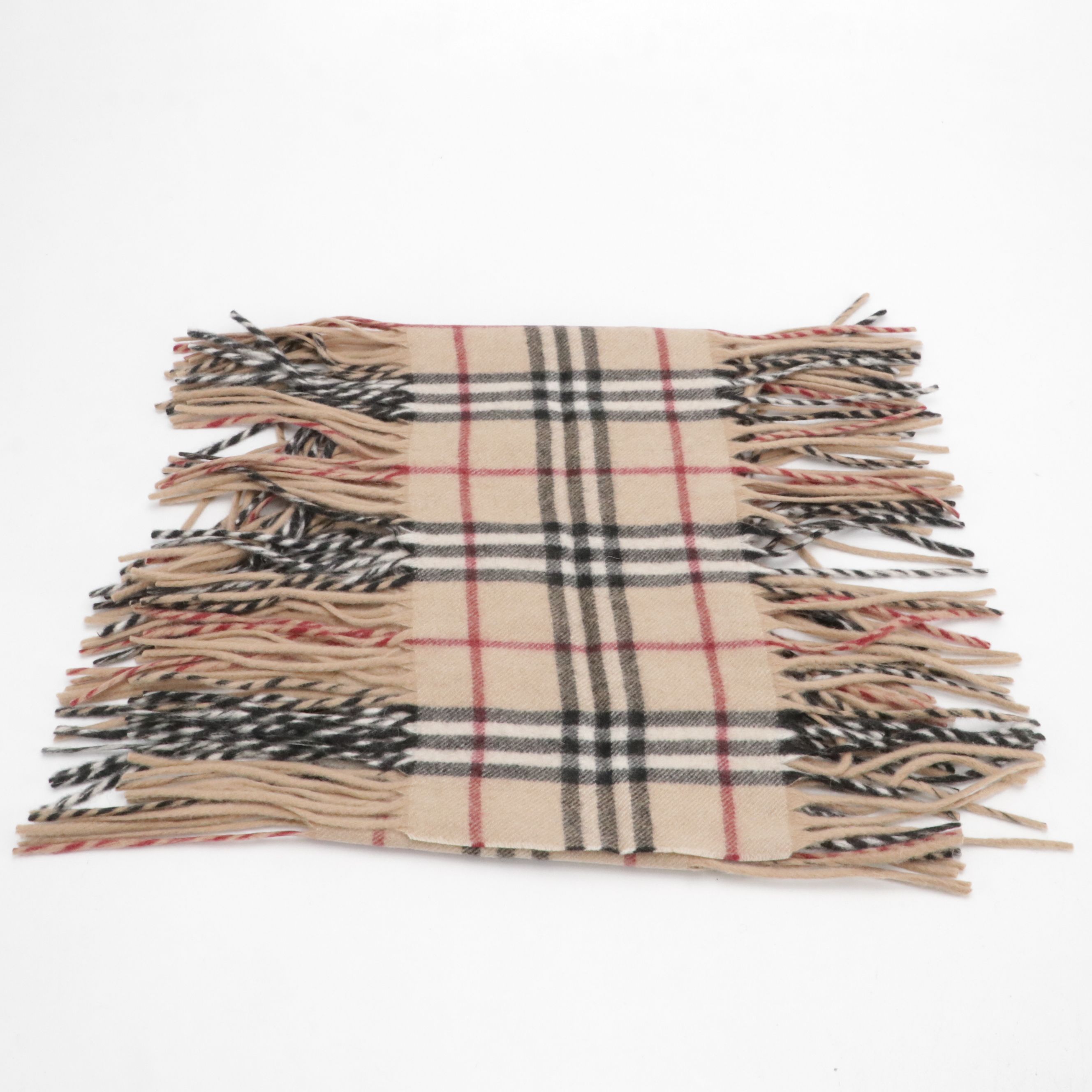 Burberry London Double-Fringe Happy Scarf in House Check Cashmere, With Tags