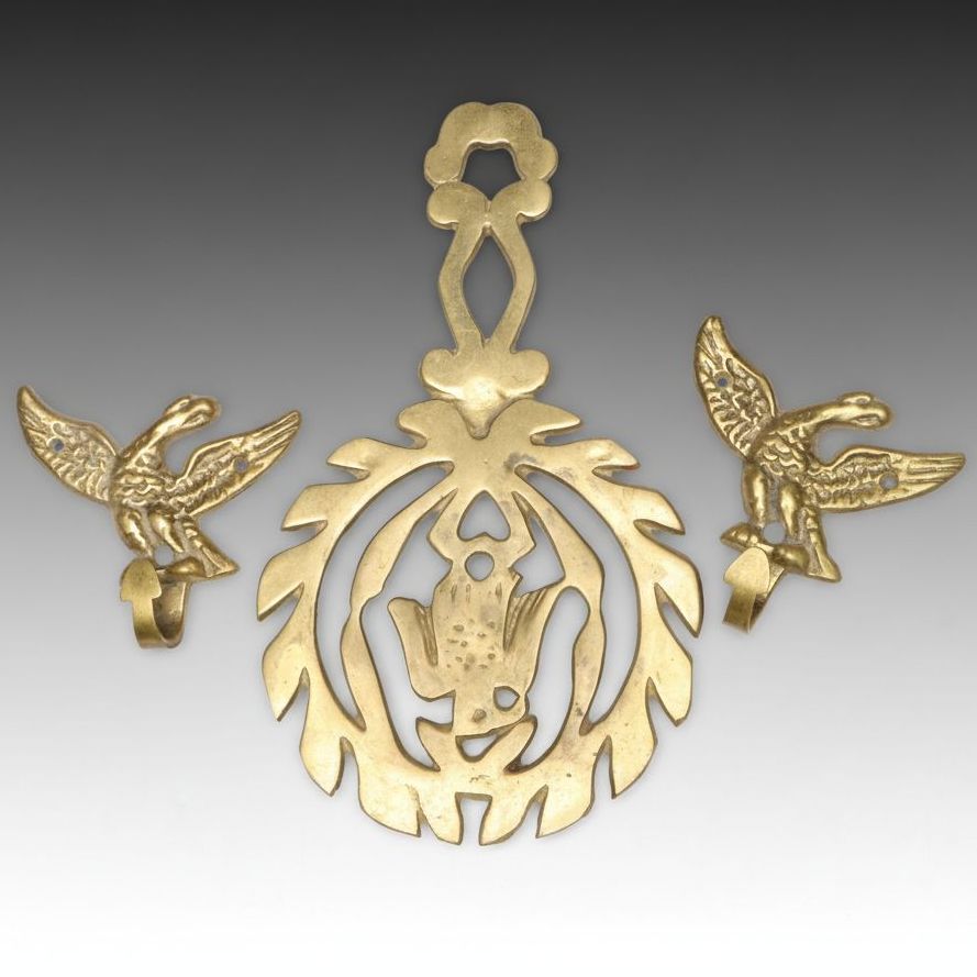 Solid Brass Trivet with Vintage Eagle-Shaped Hooks, Mid to Late 20th C.