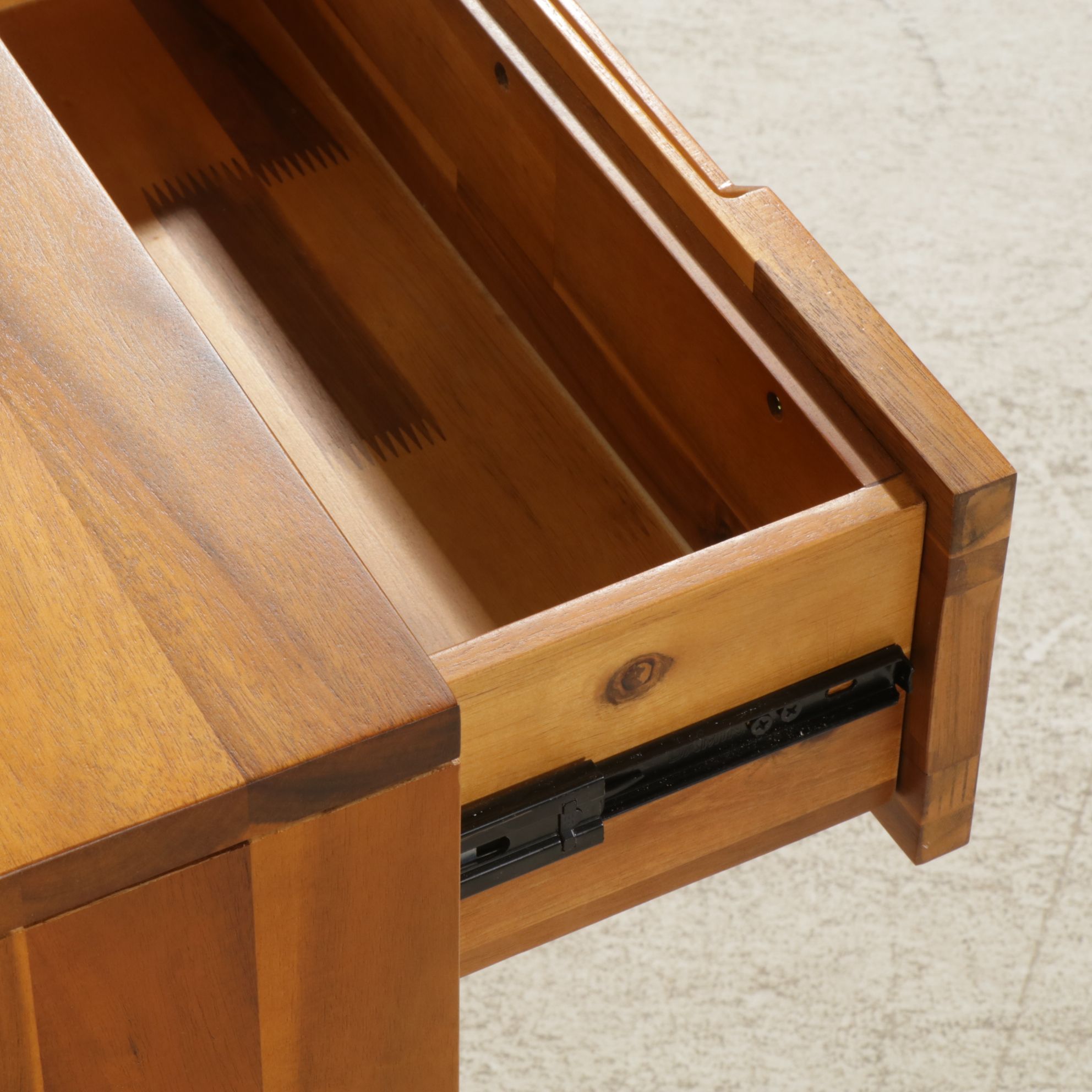 Modernist Pine Two-Drawer Nightstand with Woven Cane Accents, 2023