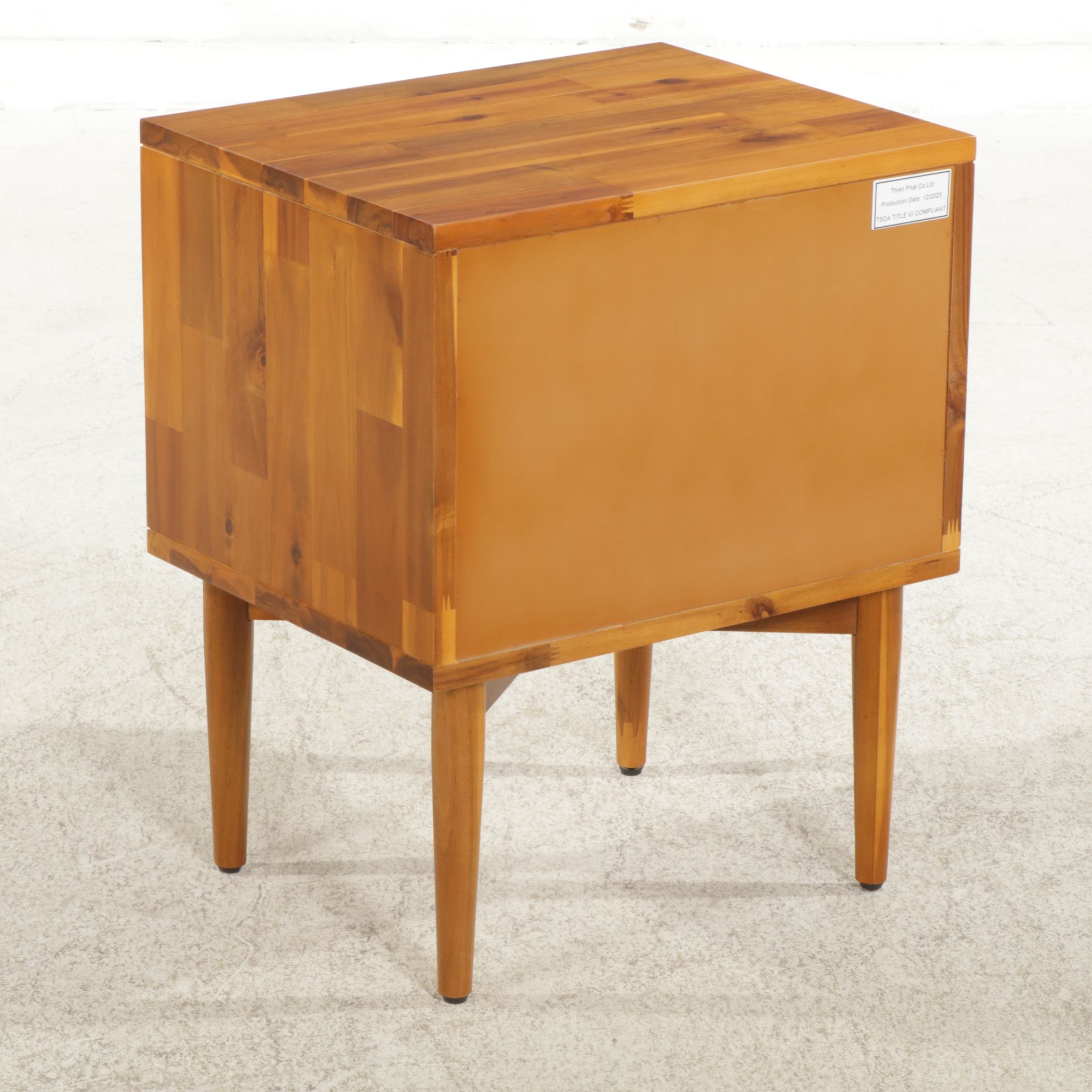 Modernist Pine Two-Drawer Nightstand with Woven Cane Accents, 2023