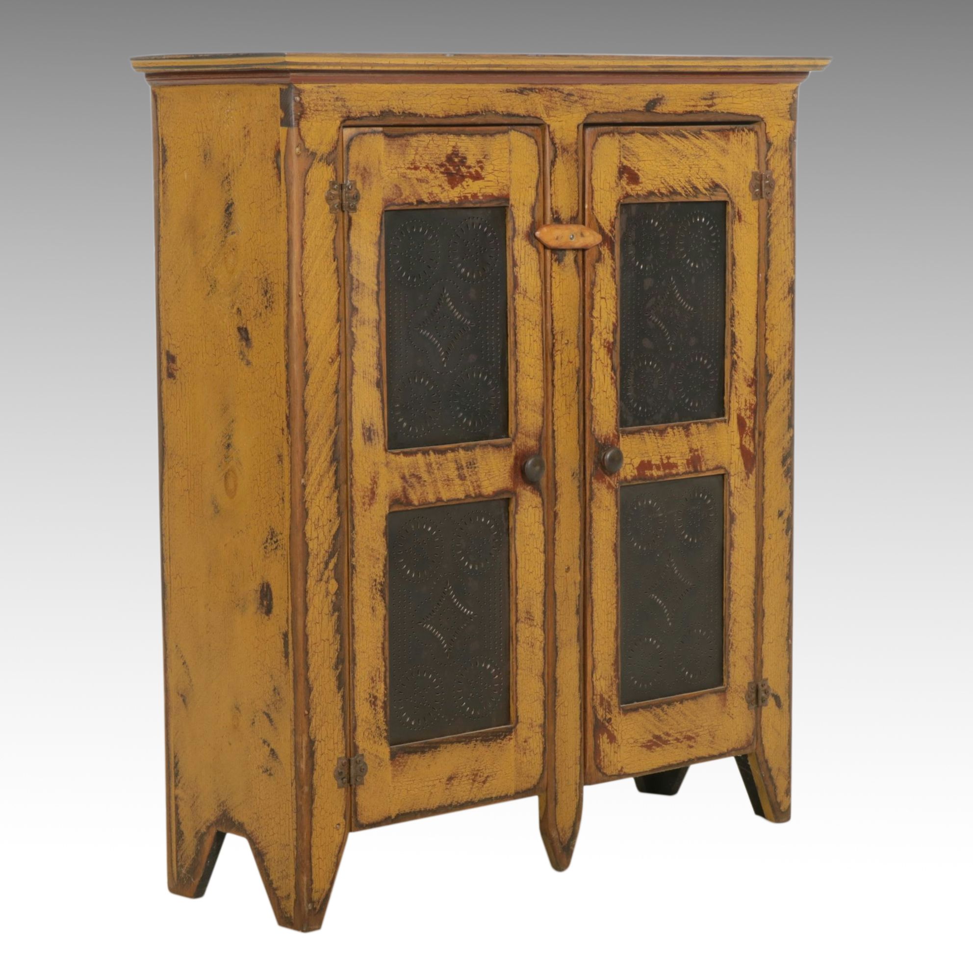 Rustic Style Pie Safe with Punched Tin Doors and Distressed Paint Finish