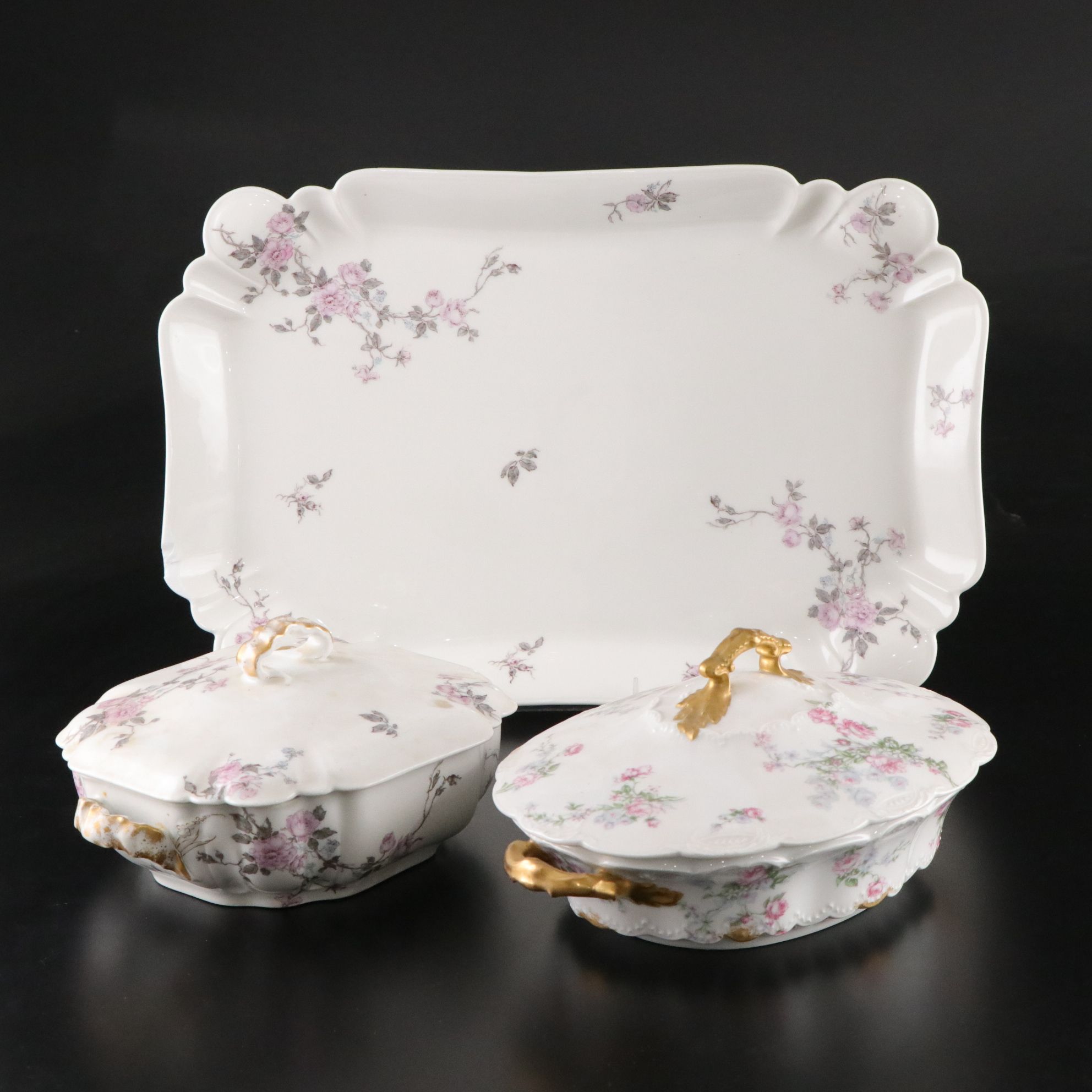 Havilland Porcelain Covered Vegetable Bowls and Platter