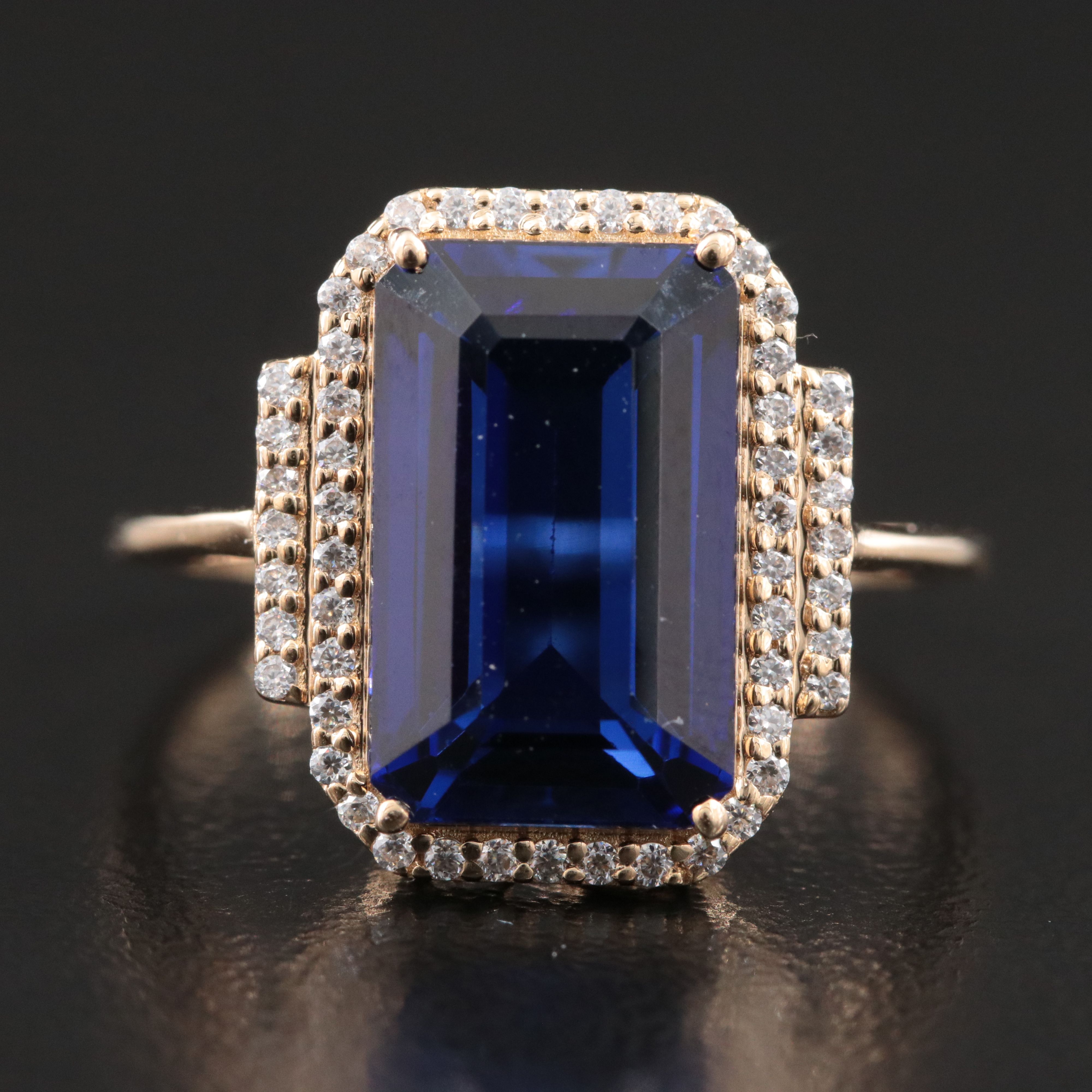 14K 4.98 CT Lab Grown Sapphire and Moissanite Ring