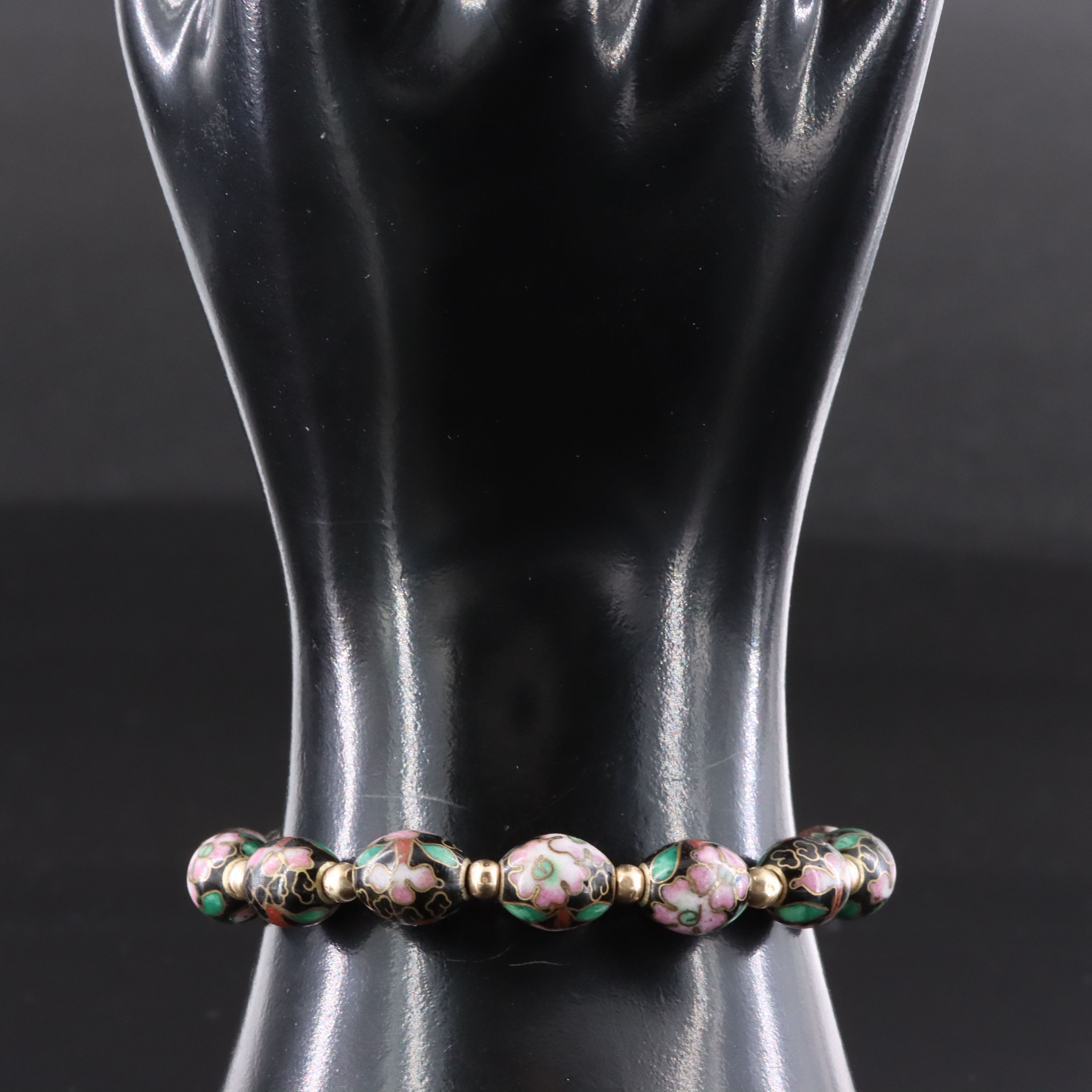 14K and Cloisonné Enamel Floral Bead Bracelet