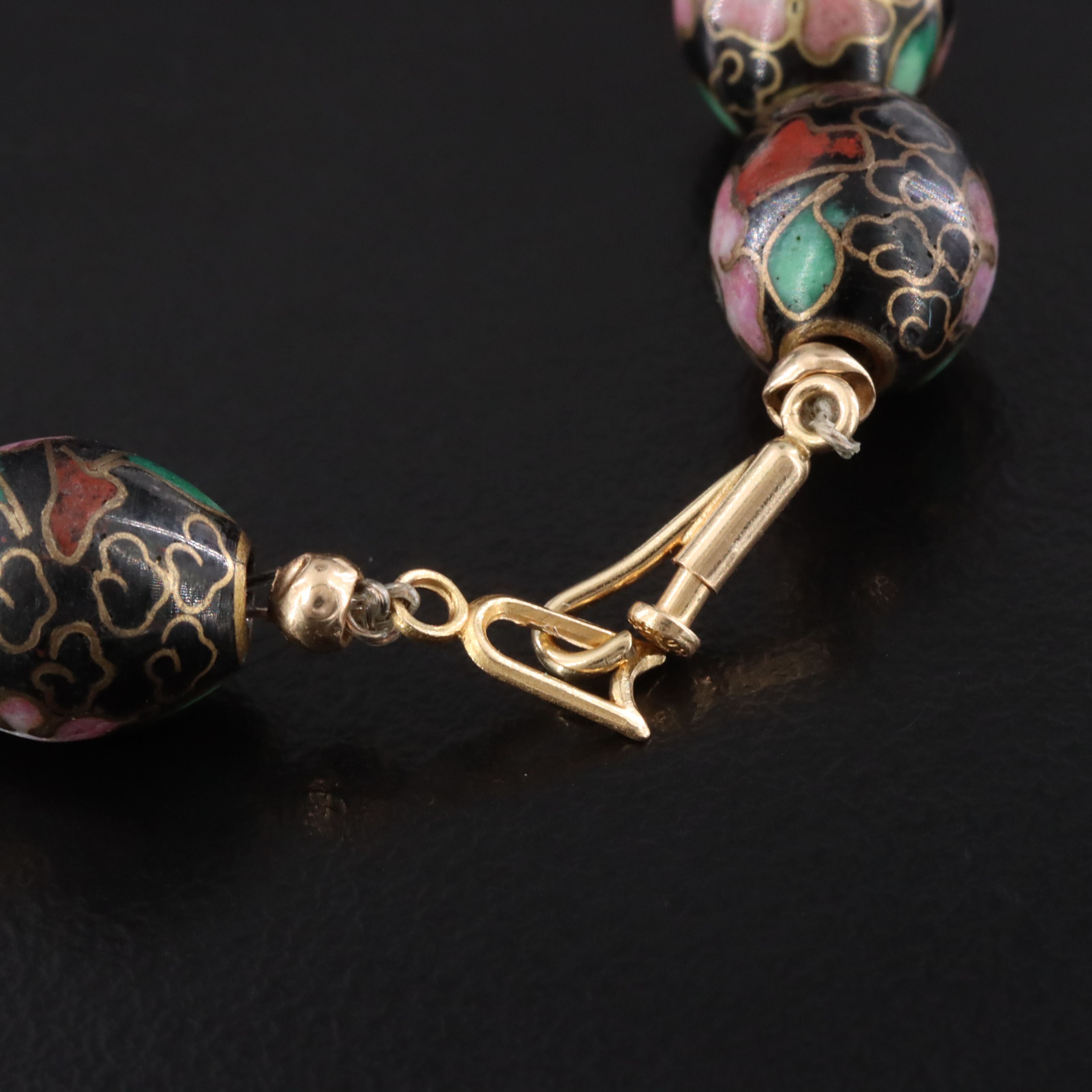 14K and Cloisonné Enamel Floral Bead Bracelet