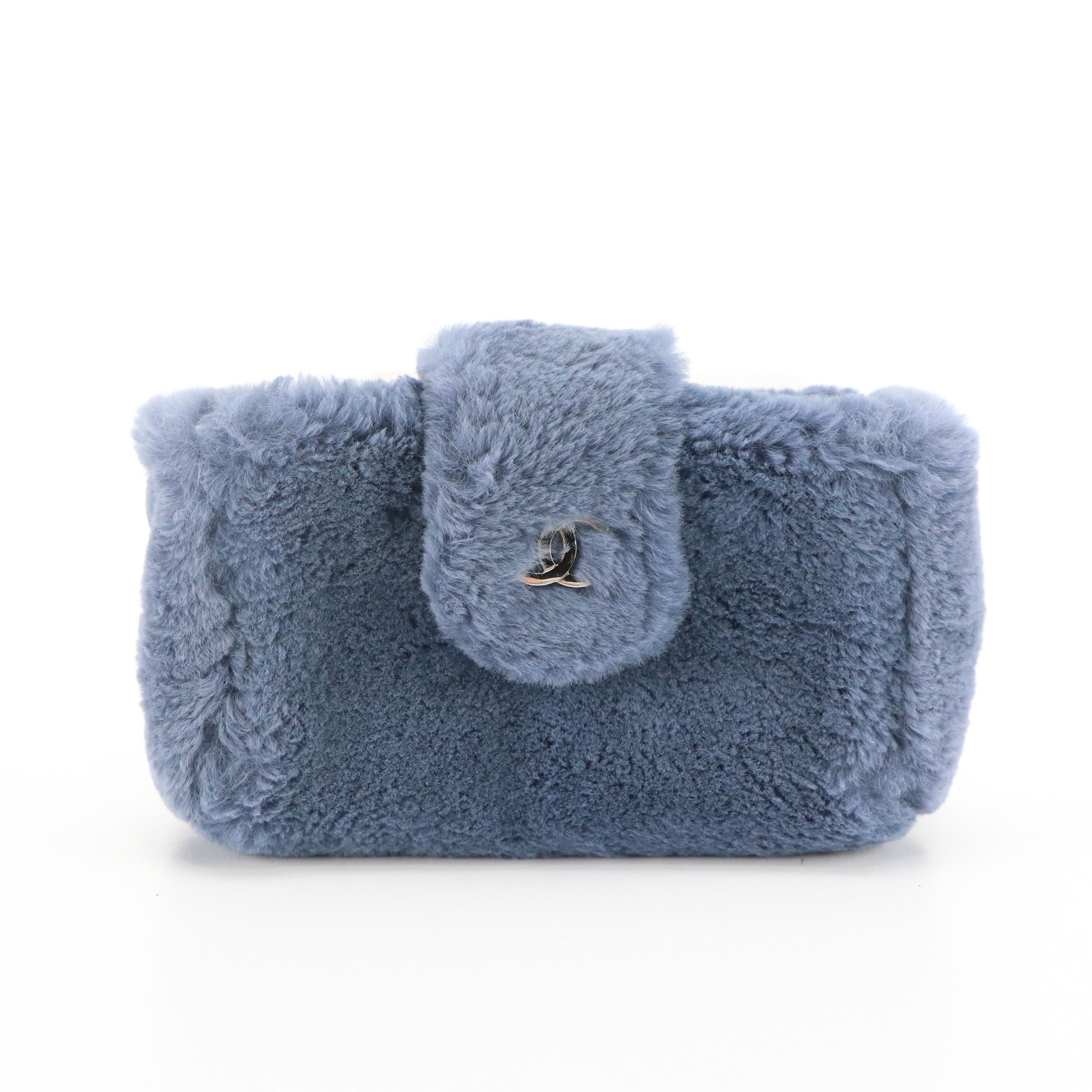 Chanel Mini Pouch in Blue Sheared Rabbit Fur, With Box