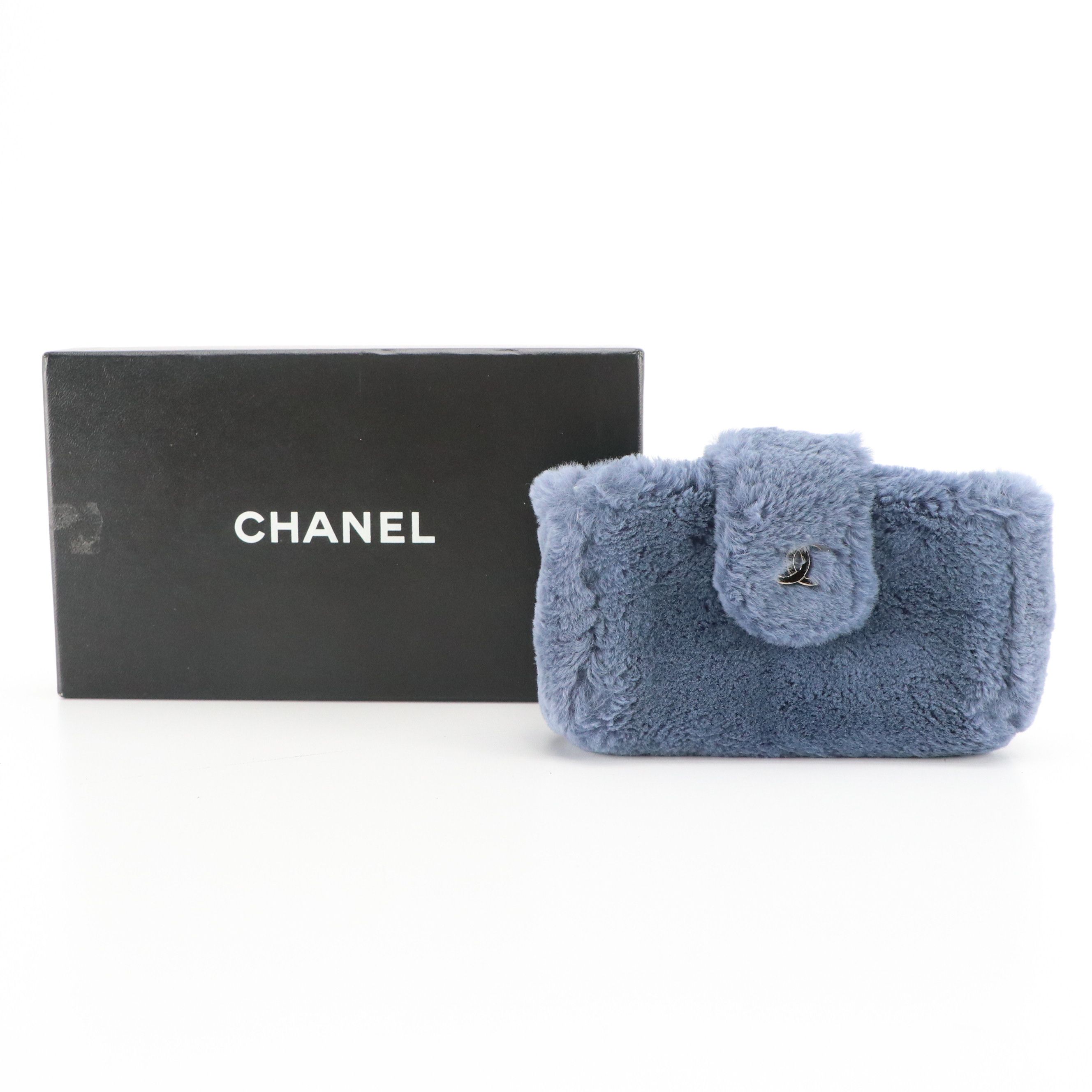 Chanel Mini Pouch in Blue Sheared Rabbit Fur, With Box