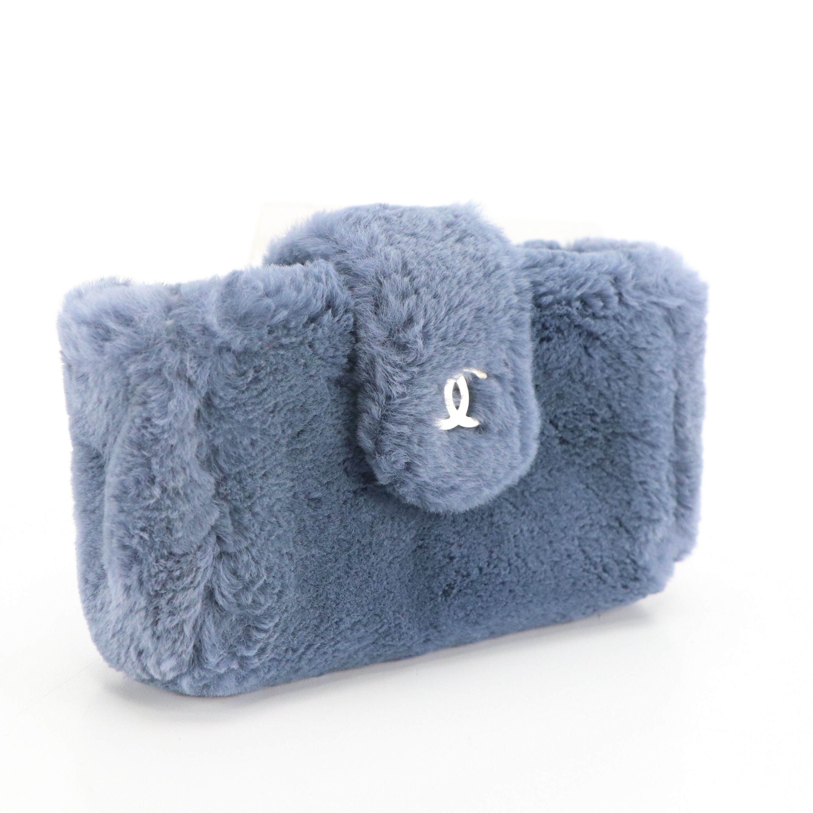 Chanel Mini Pouch in Blue Sheared Rabbit Fur, With Box