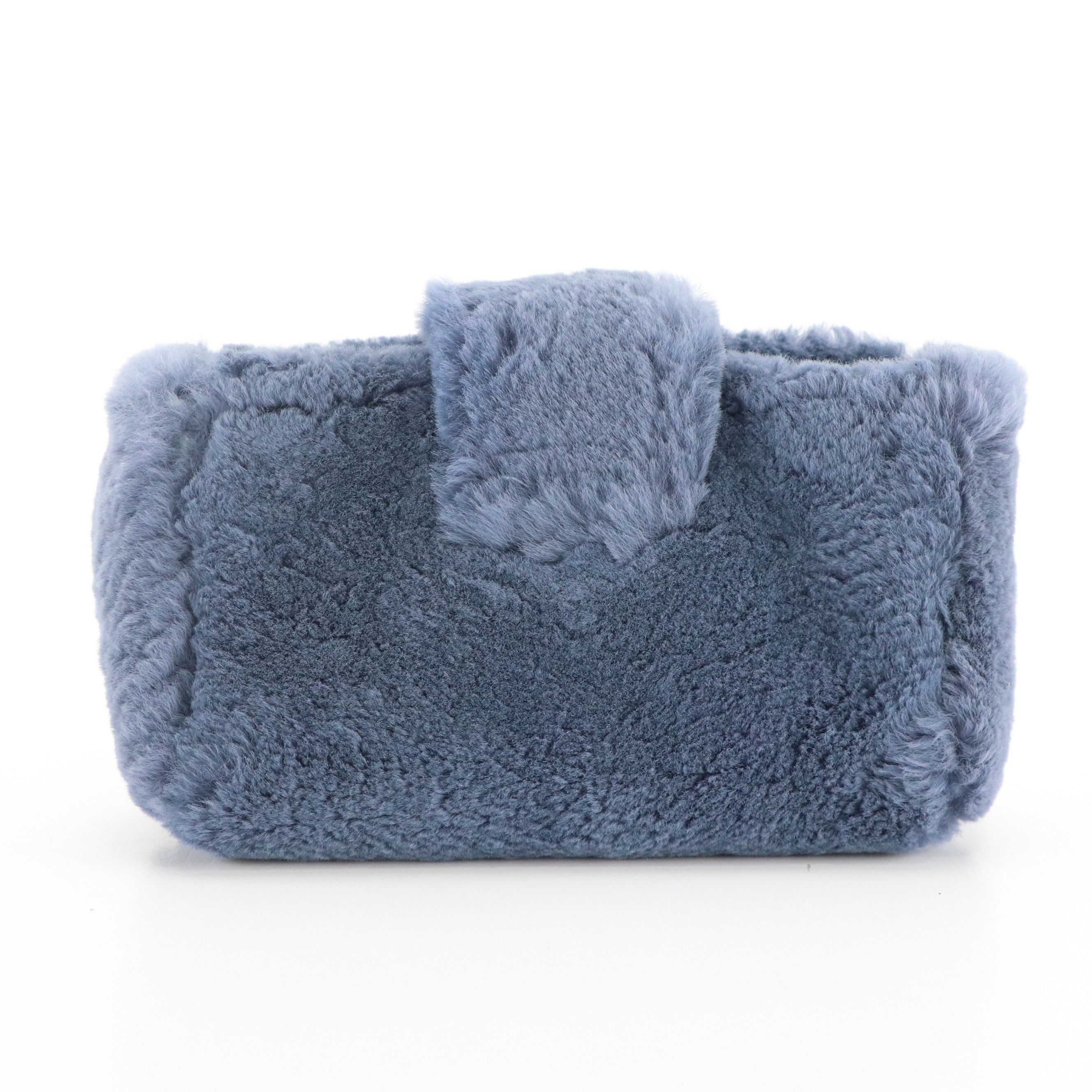 Chanel Mini Pouch in Blue Sheared Rabbit Fur, With Box
