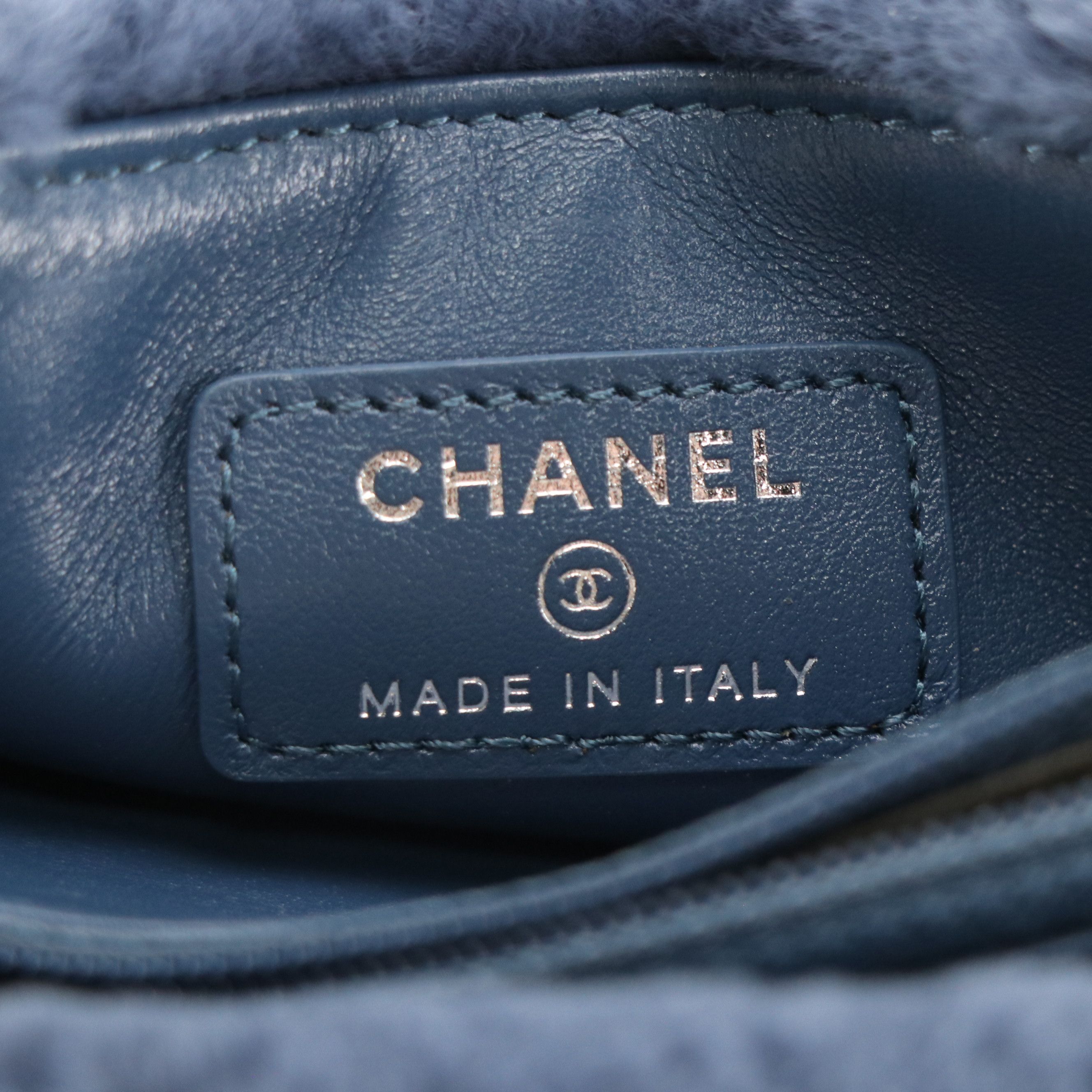 Chanel Mini Pouch in Blue Sheared Rabbit Fur, With Box