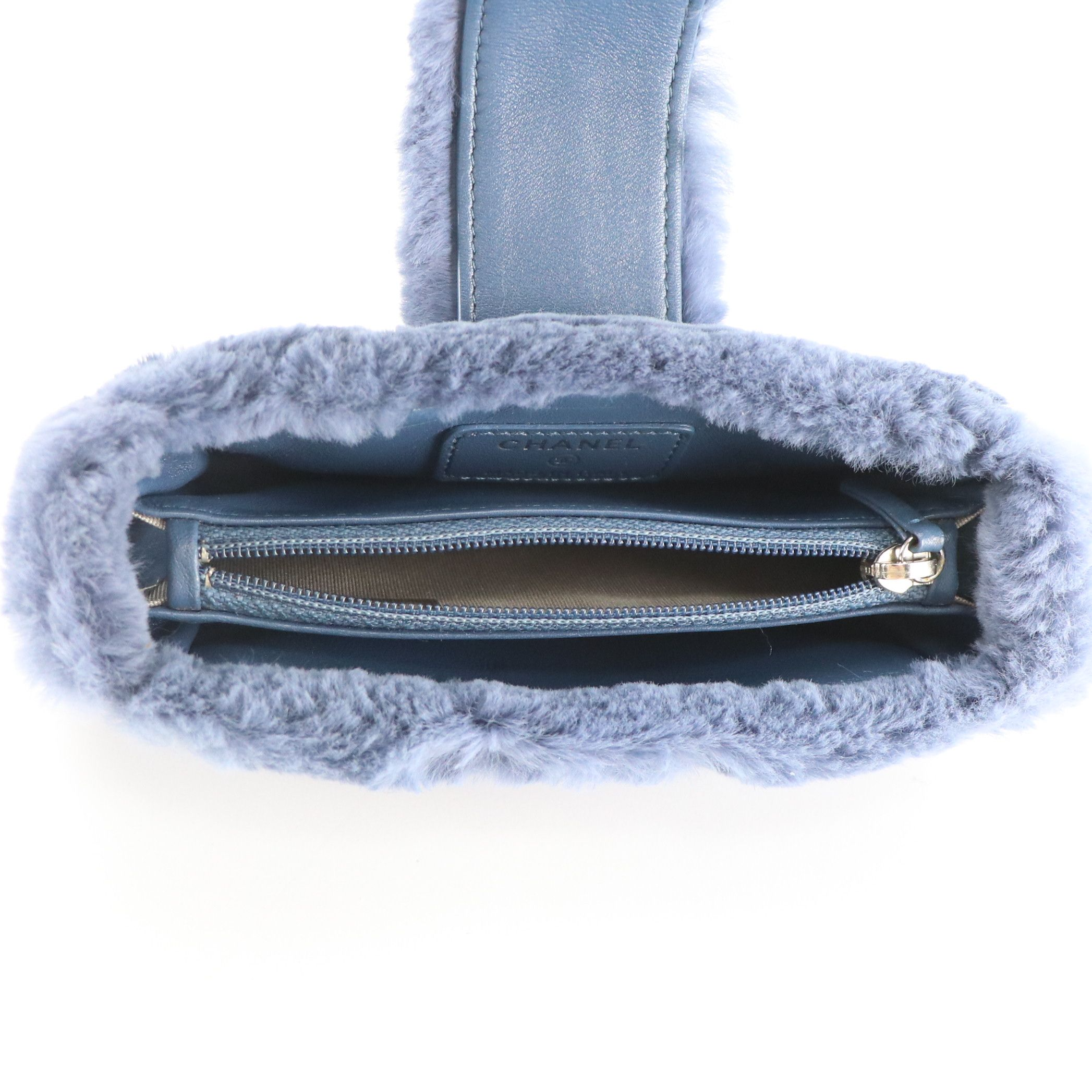 Chanel Mini Pouch in Blue Sheared Rabbit Fur, With Box