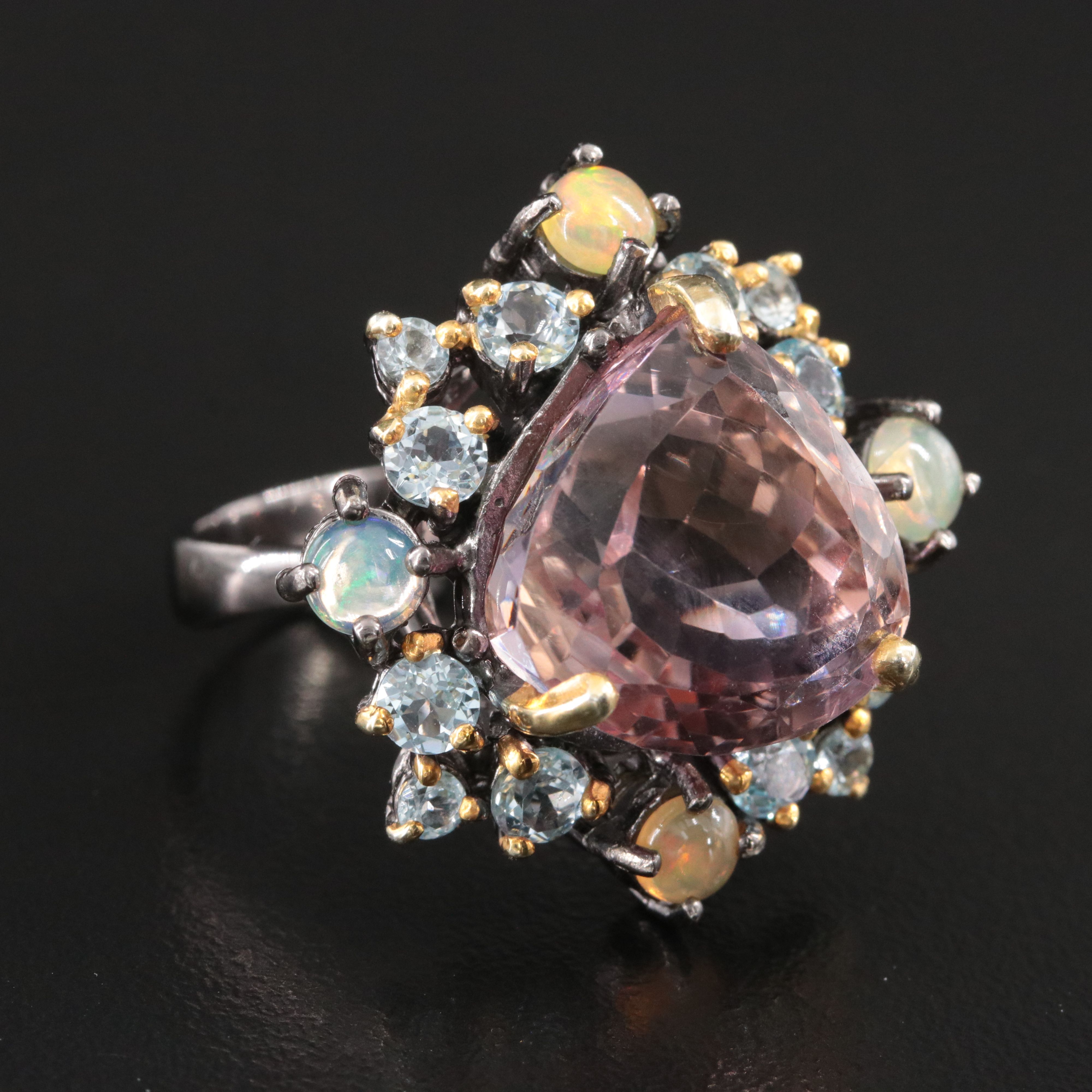 Sterling Smoky Quartz, Topaz and Opal Ring