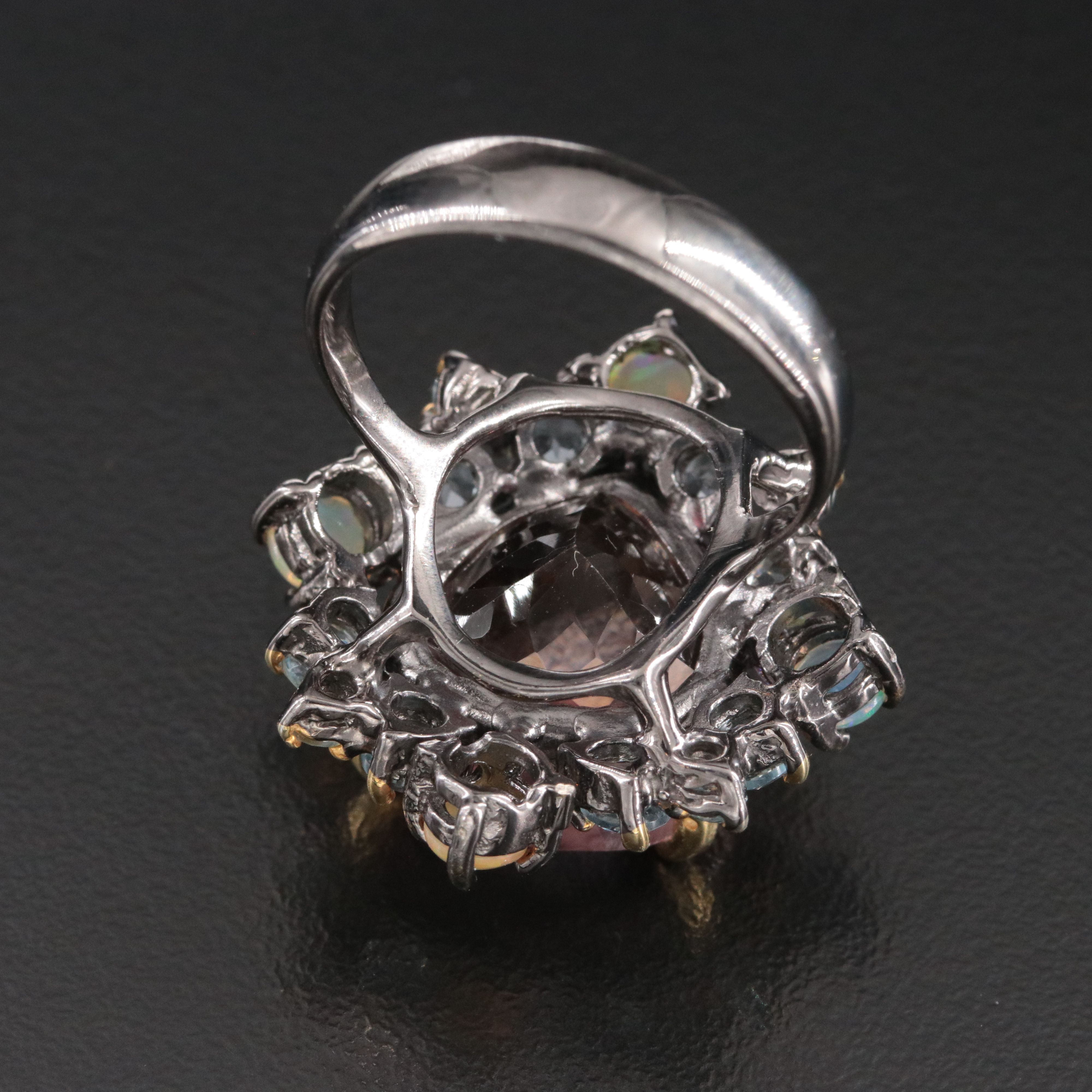 Sterling Smoky Quartz, Topaz and Opal Ring