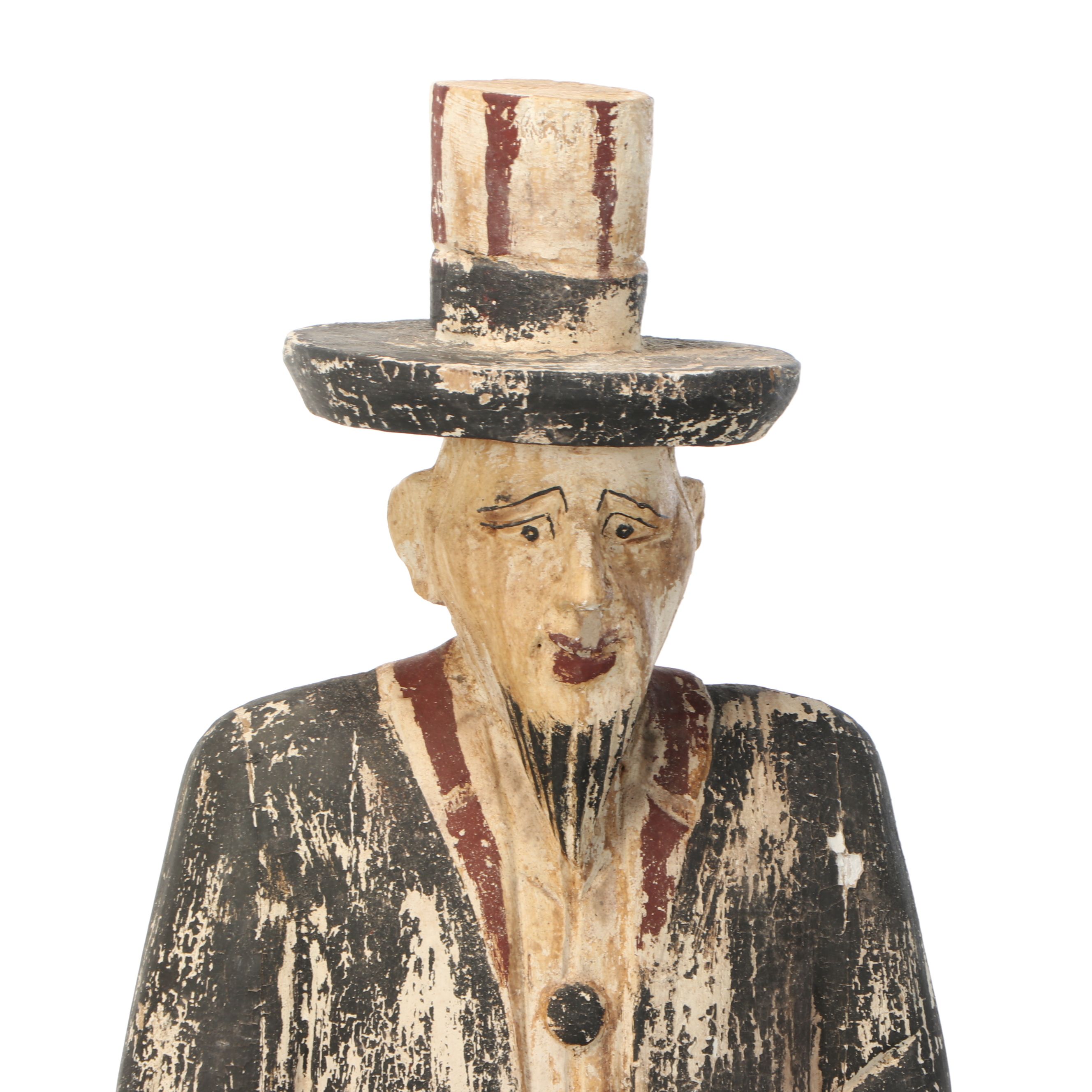 Folk Art Style Polychrome Decorated Wood Uncle Sam