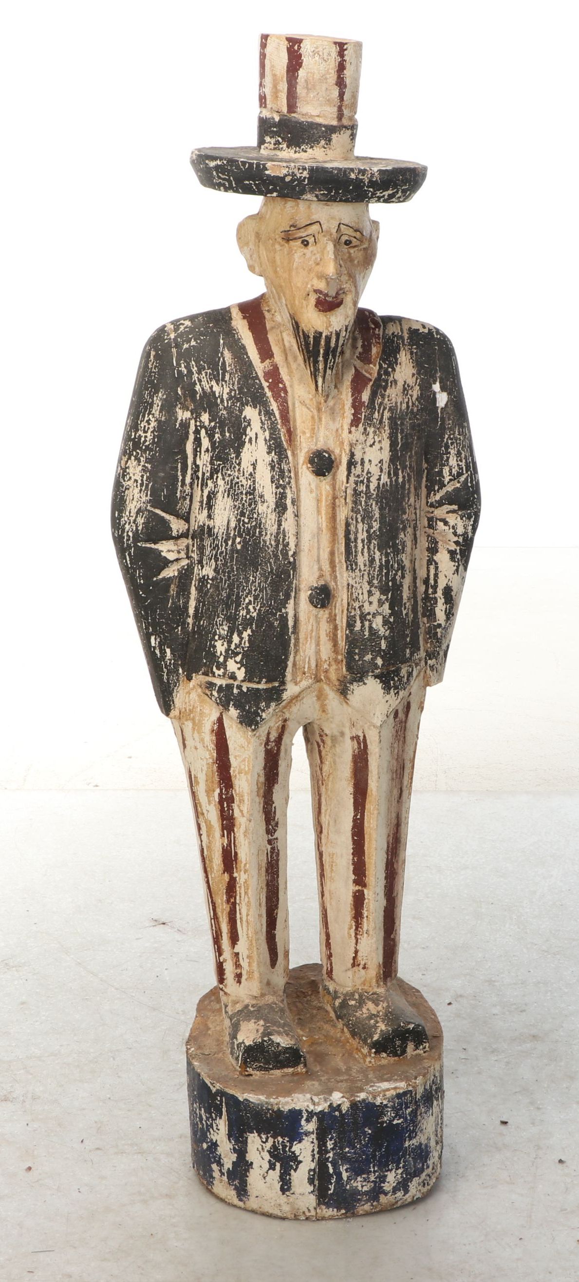 Folk Art Style Polychrome Decorated Wood Uncle Sam
