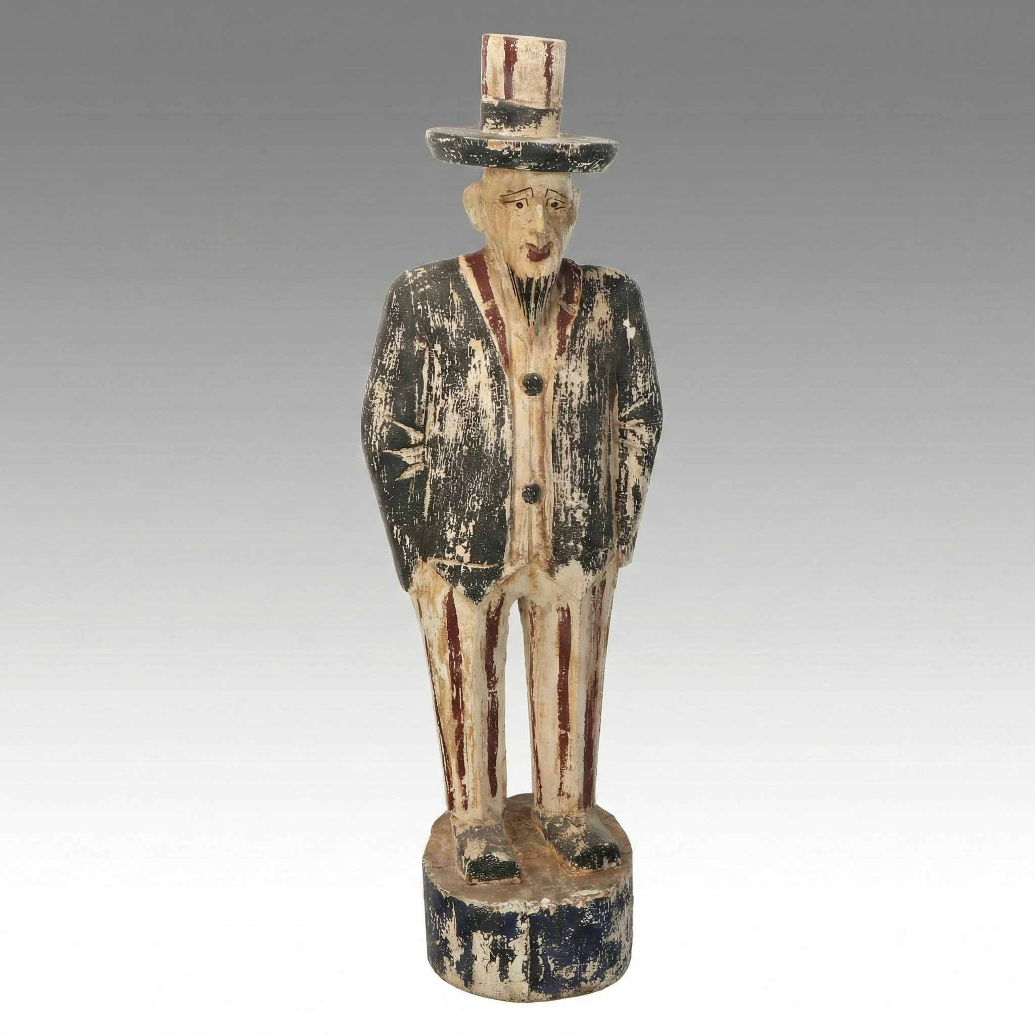 Folk Art Style Polychrome Decorated Wood Uncle Sam