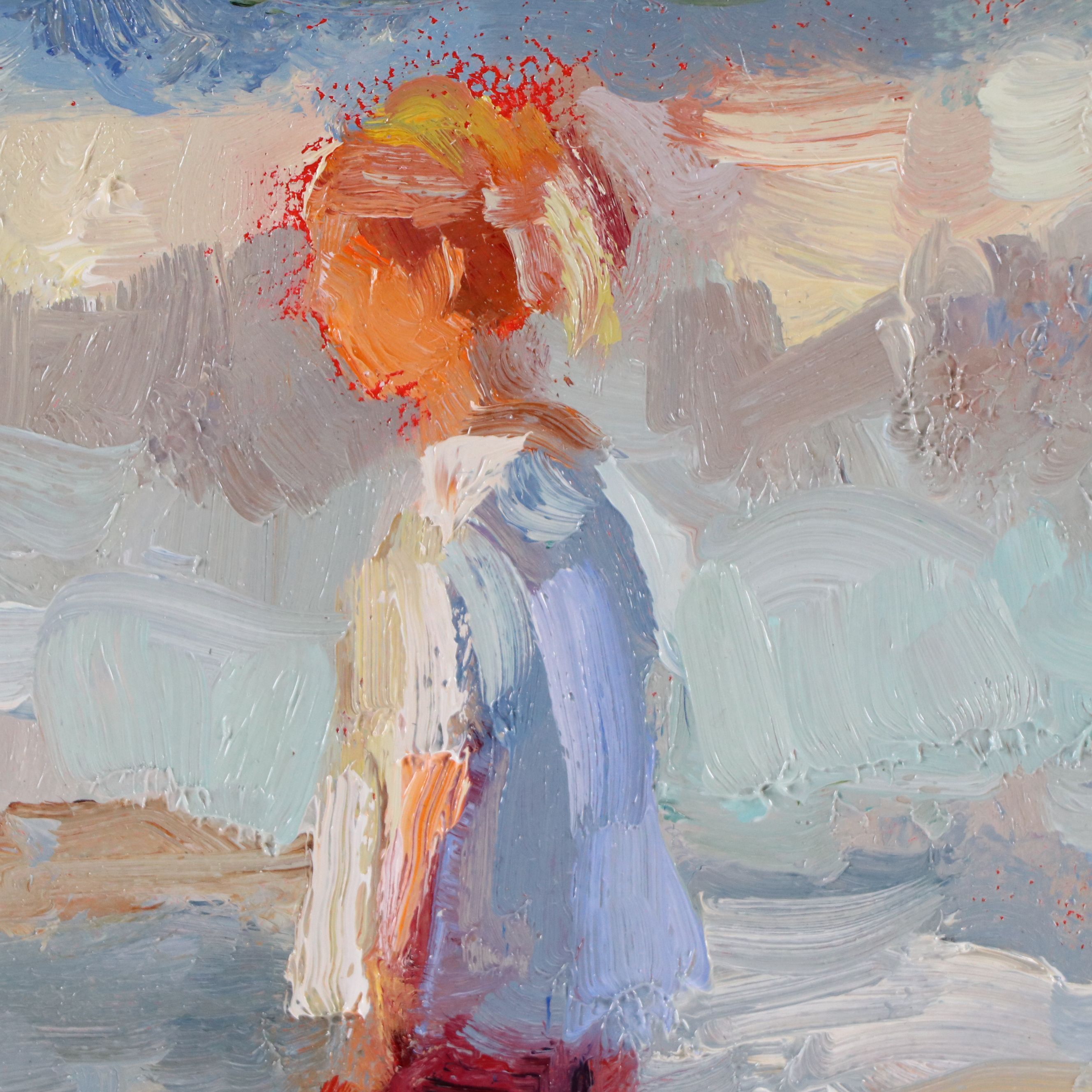 Sally Rosenbaum Oil Painting of Girl on Shore, 21st Century