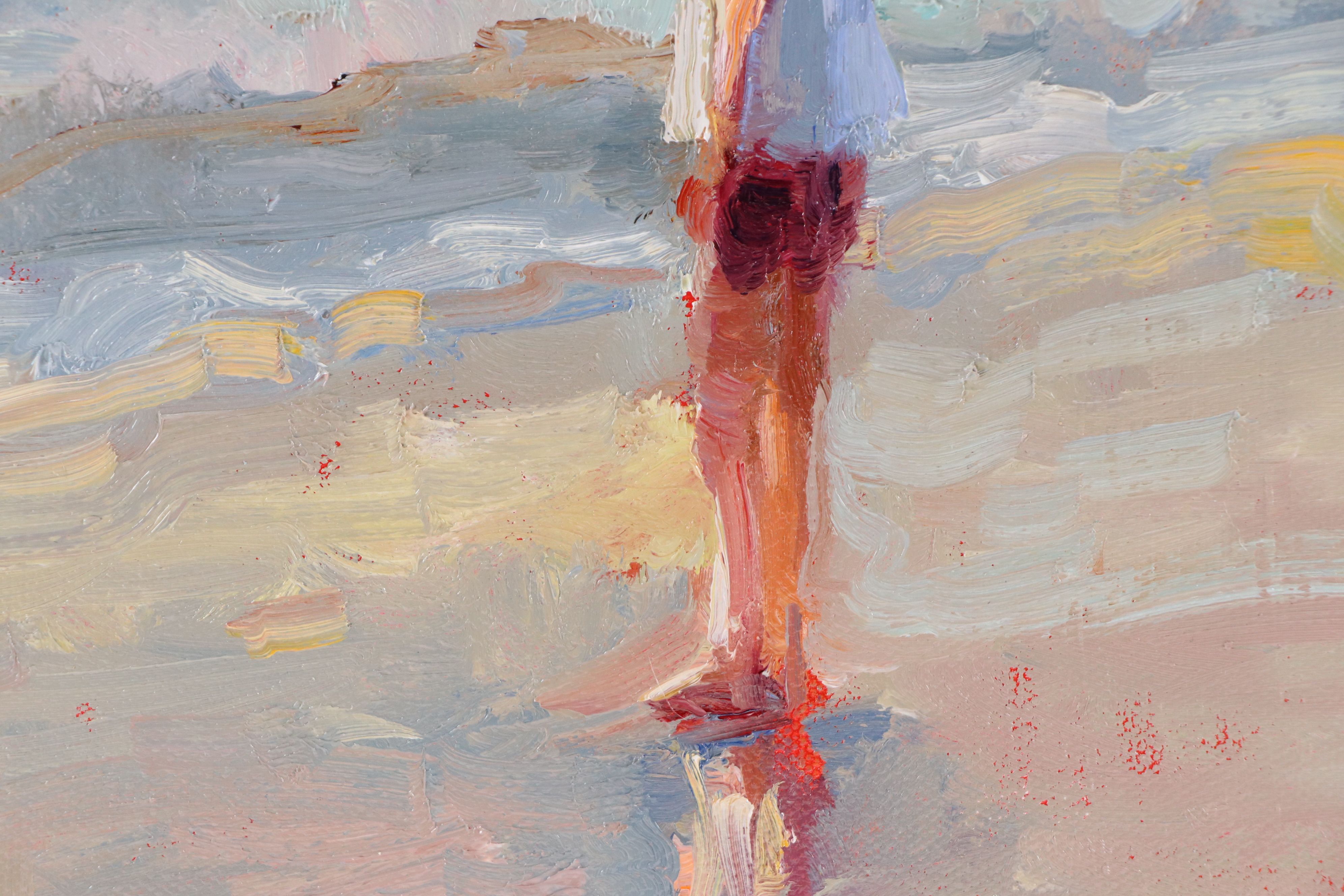 Sally Rosenbaum Oil Painting of Girl on Shore, 21st Century
