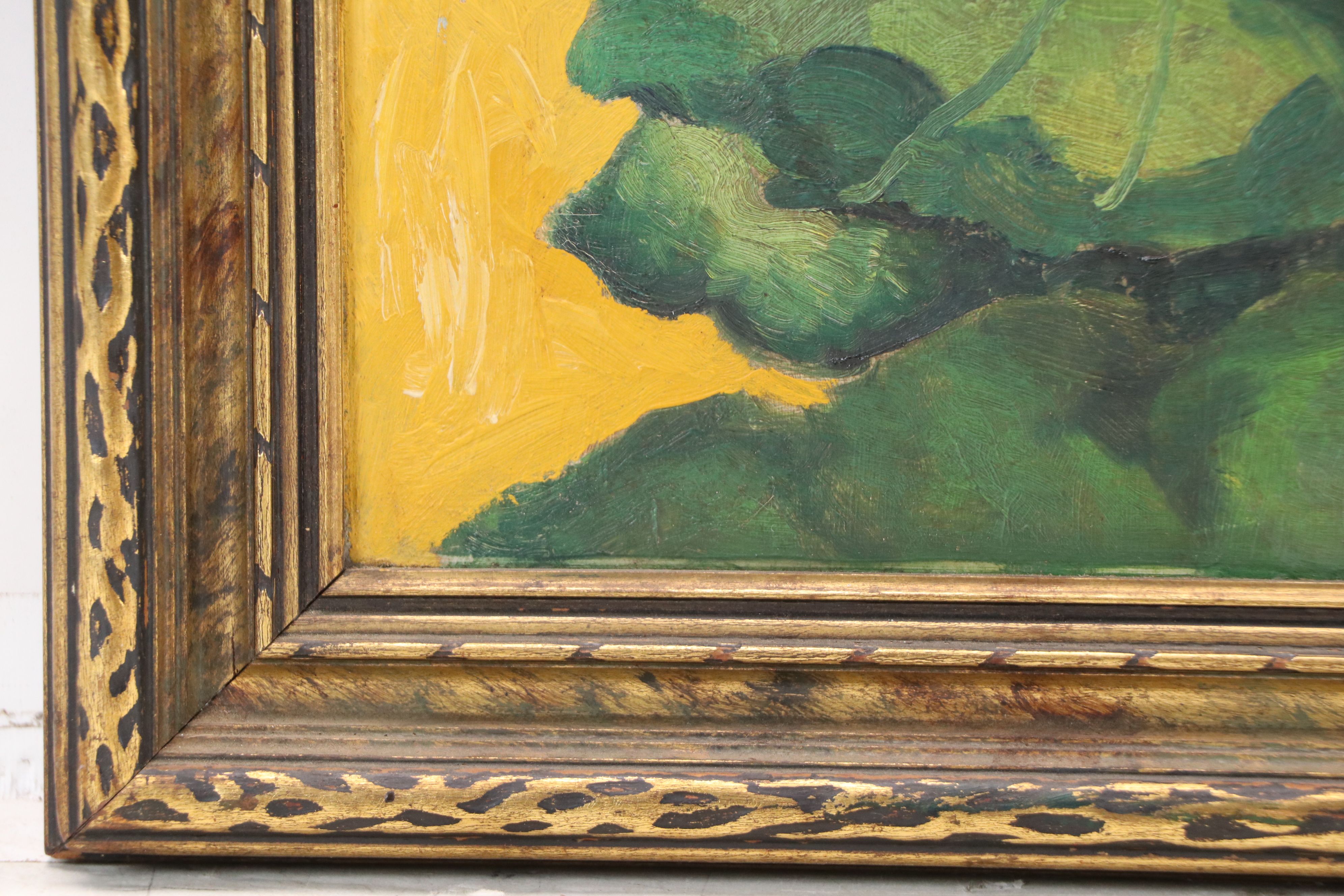 Ruth Samuels Oil Painting of Red Hollyhock Flowers, 1942