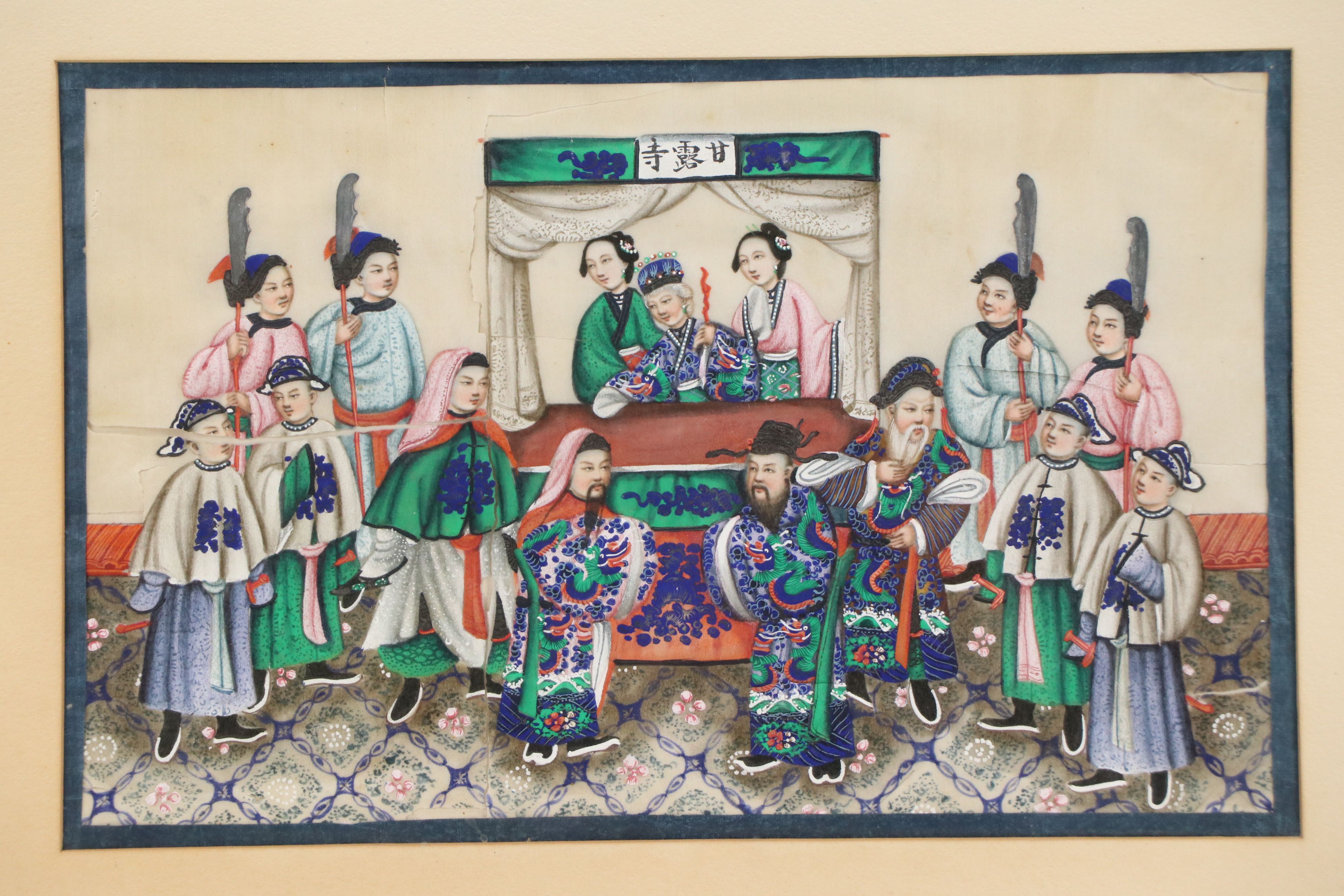 Chinese Gouache Pith Paintings Depicting Warrior and Funeral Scenes