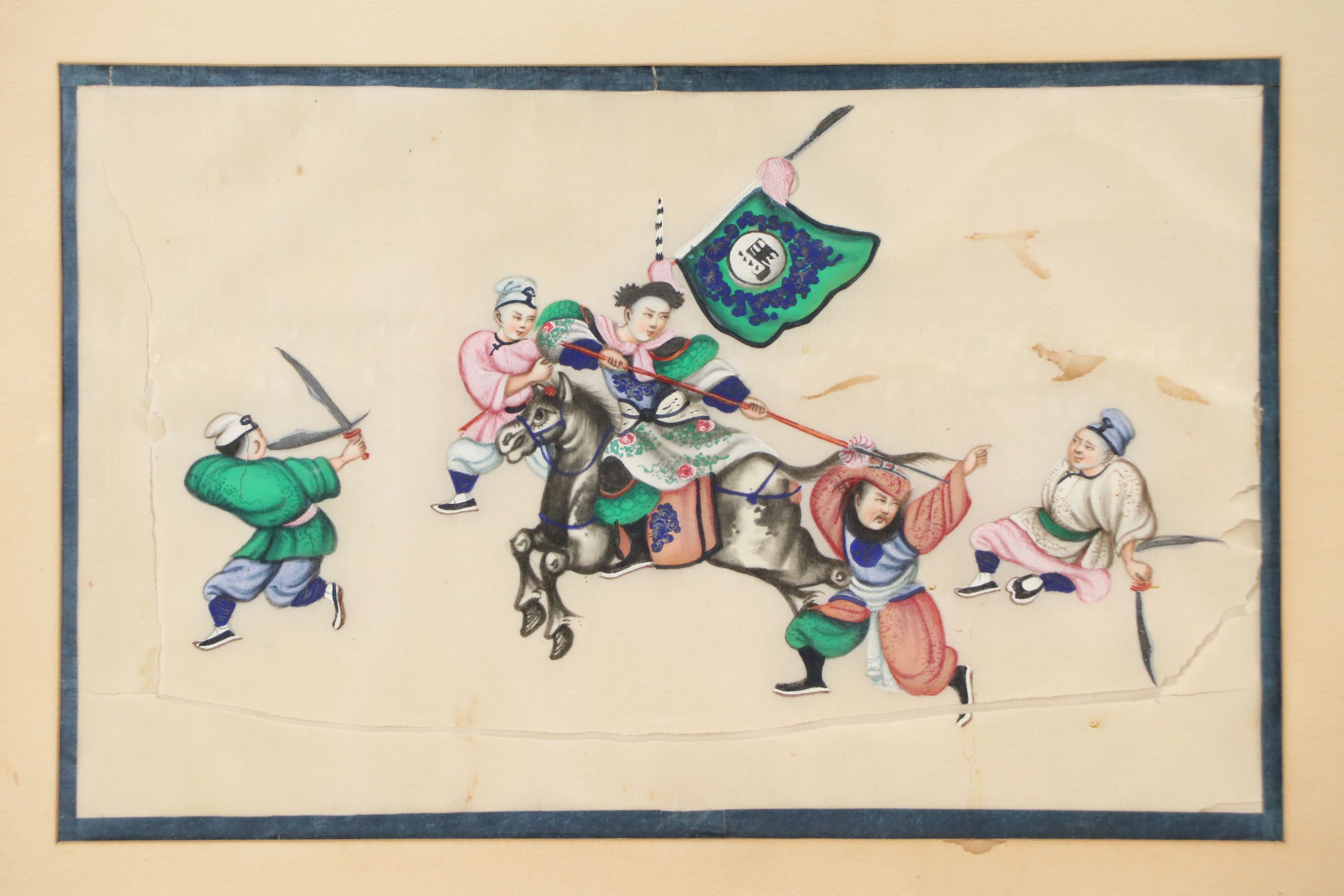 Chinese Gouache Pith Paintings Depicting Warrior and Funeral Scenes