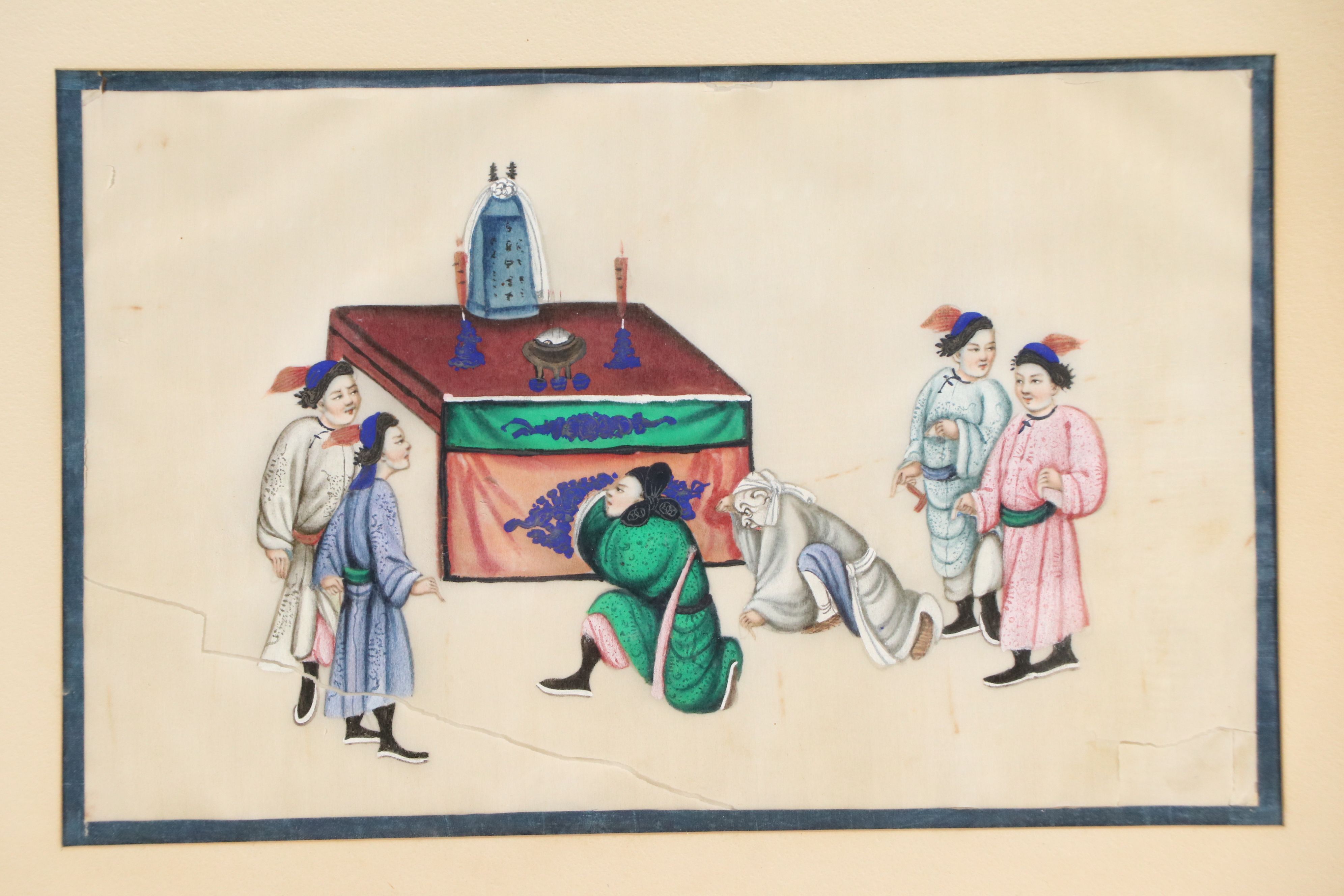 Chinese Gouache Pith Paintings Depicting Warrior and Funeral Scenes
