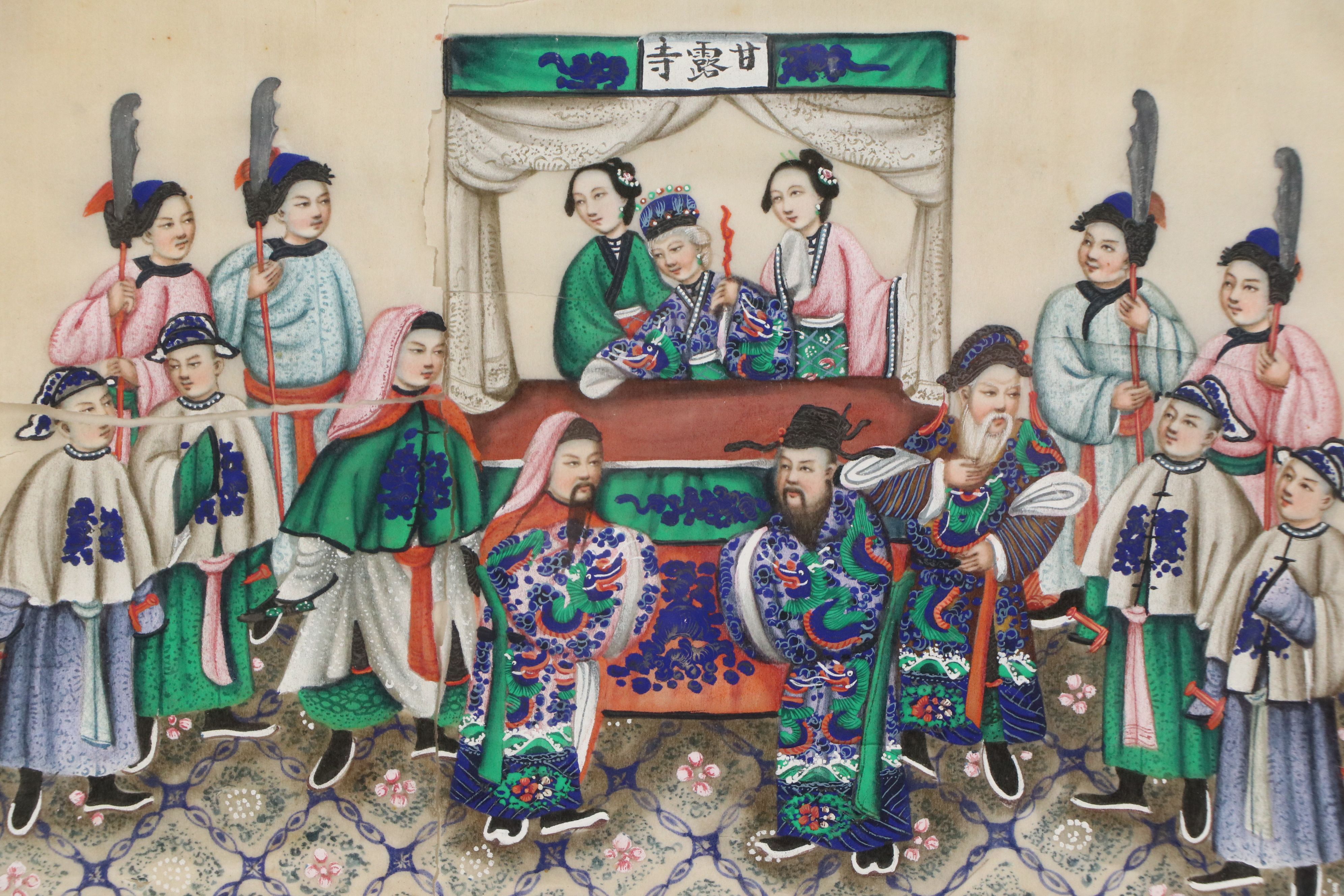 Chinese Gouache Pith Paintings Depicting Warrior and Funeral Scenes