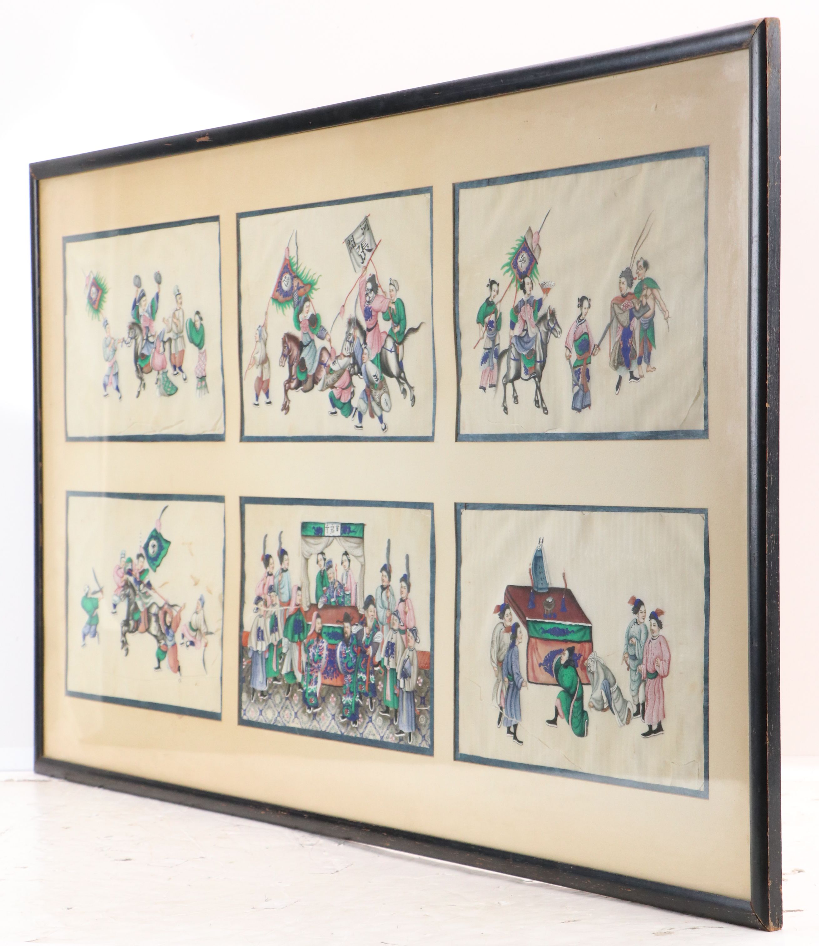 Chinese Gouache Pith Paintings Depicting Warrior and Funeral Scenes