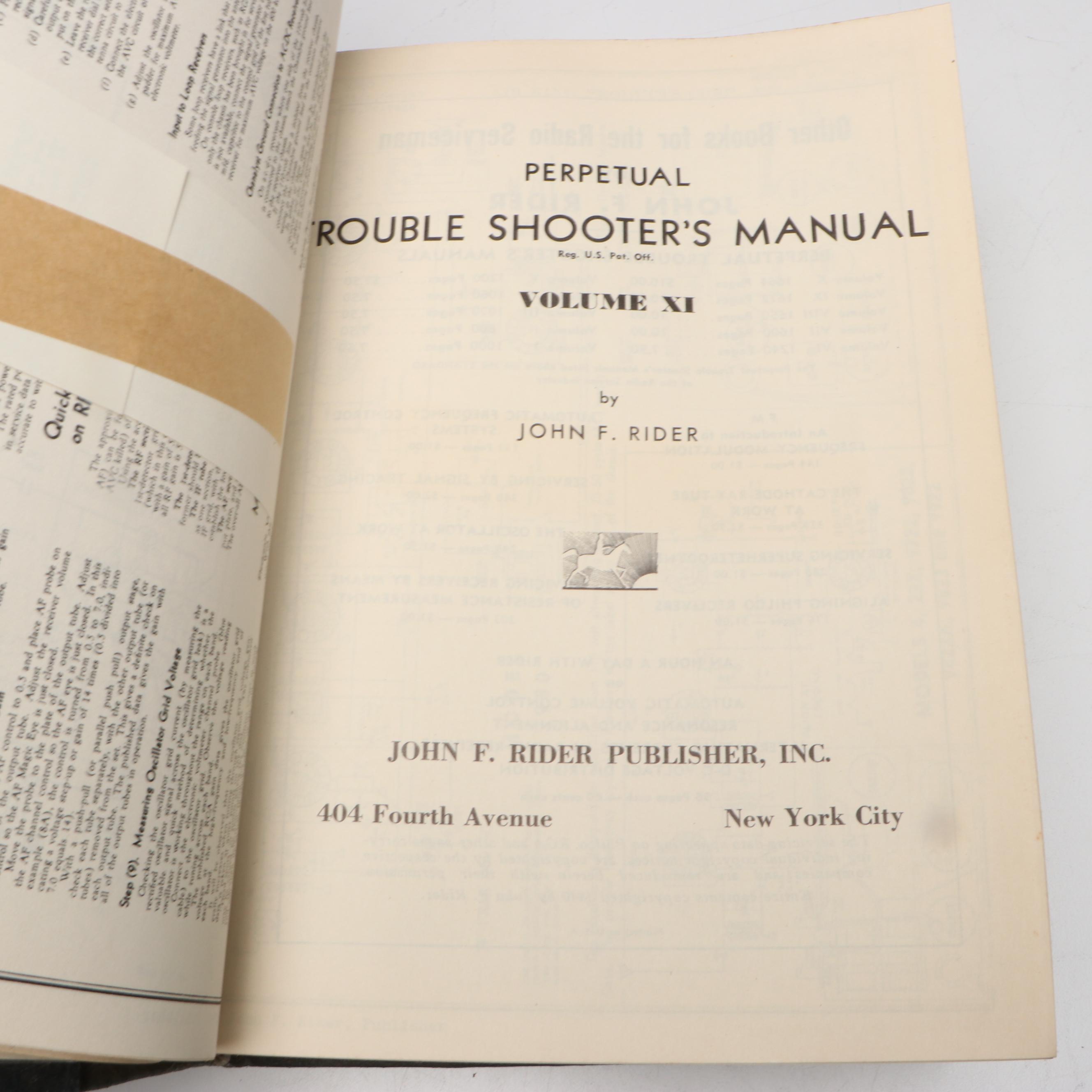 Volume XI "Perpetual Troubleshooter's Manual" by John F. Rider, 1940s