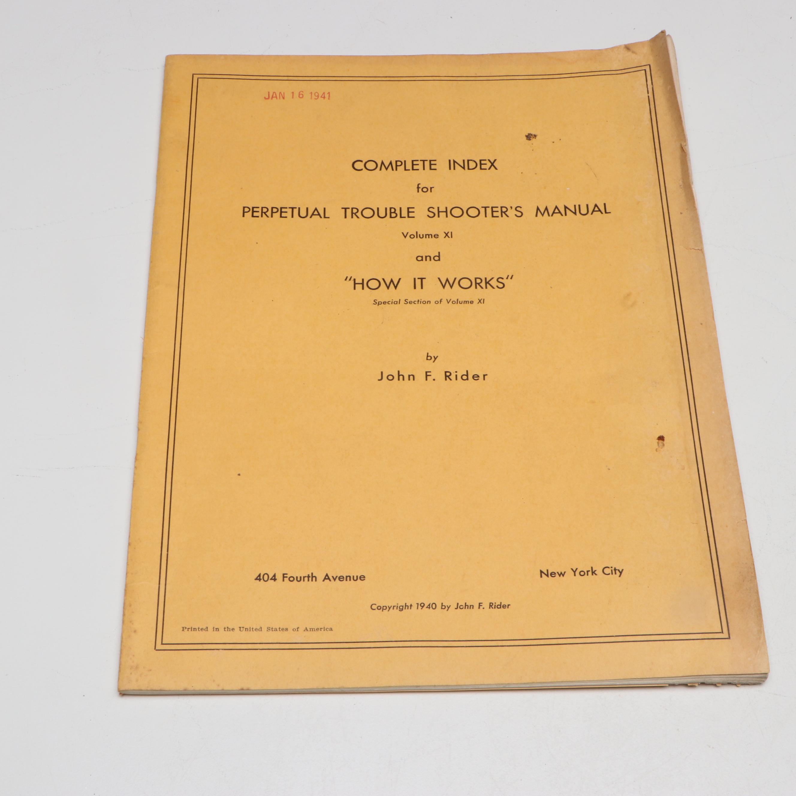 Volume XI "Perpetual Troubleshooter's Manual" by John F. Rider, 1940s